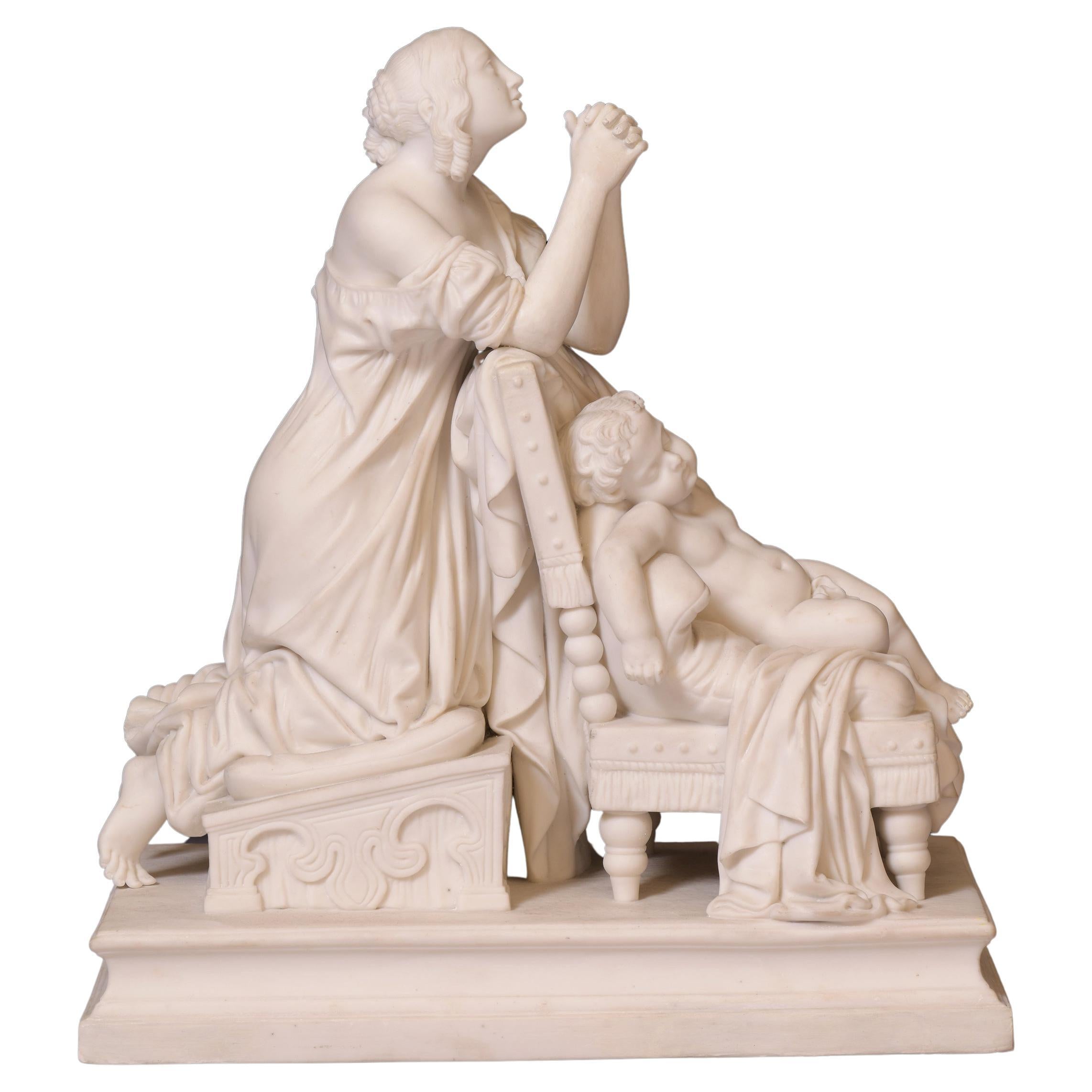 Groupe en parian anglais du XIXe siècle représentant une mère et son Child en prière, par Minton
