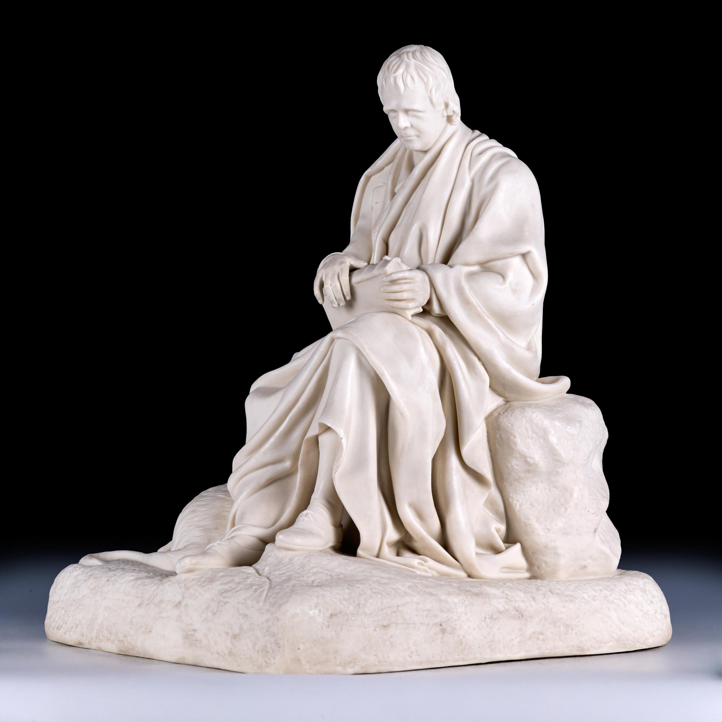A very fine and attractive parian group of Sir Walter Scott And Maida by J. Steell, Edinburgh, 1850, modelled seated in repose, Maida at his side, on a naturalistic base.

Circa 1850

Scottish

Sir Walter Scott (born August 15, 1771, Edinburgh,