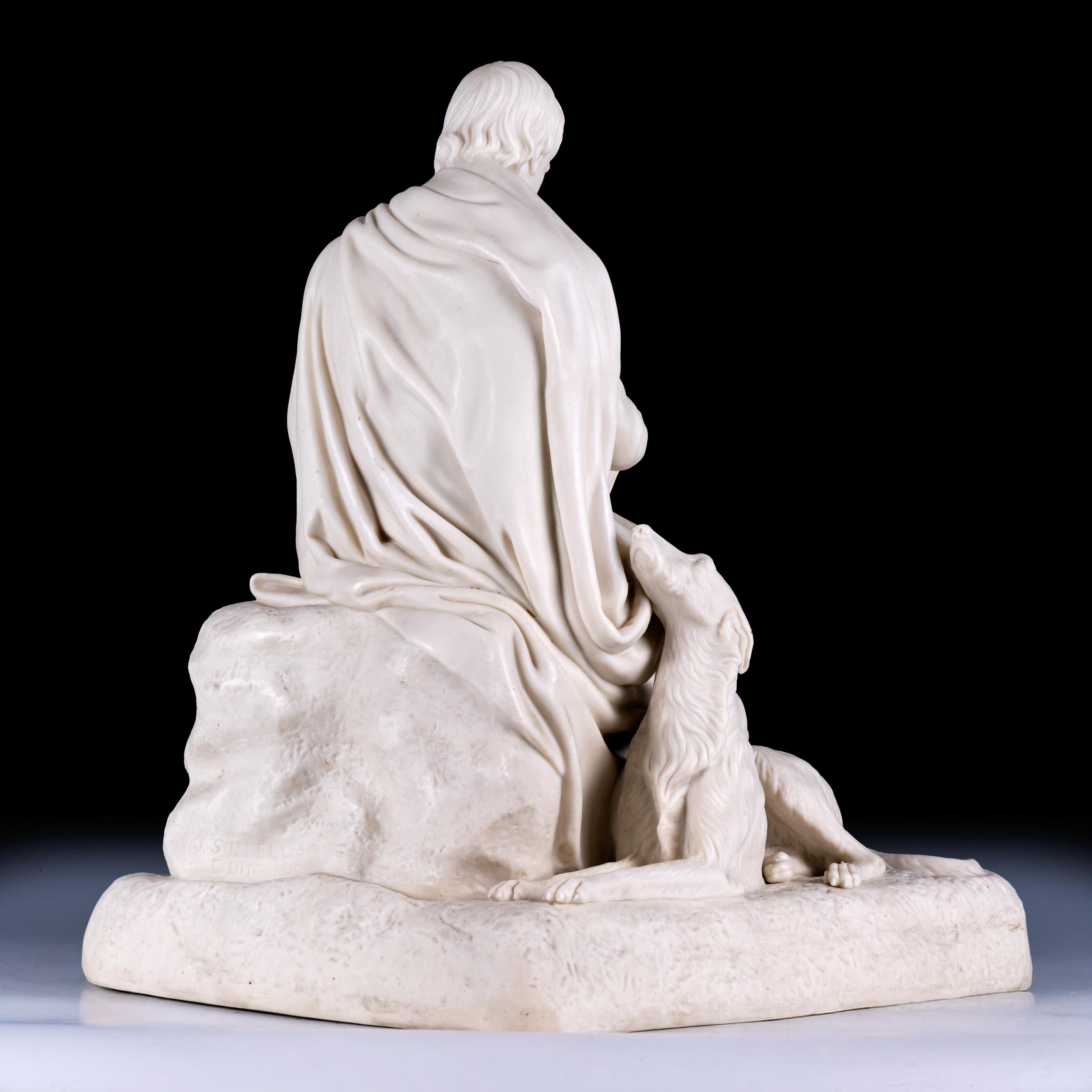 Porcelain 19th Century English Parian Group Of Sir Walter Scott By Copeland Signed J.Steel For Sale