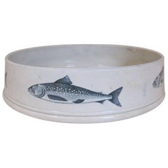 19th Century English Pearlware Large Char Pate Dish with Fish Print 