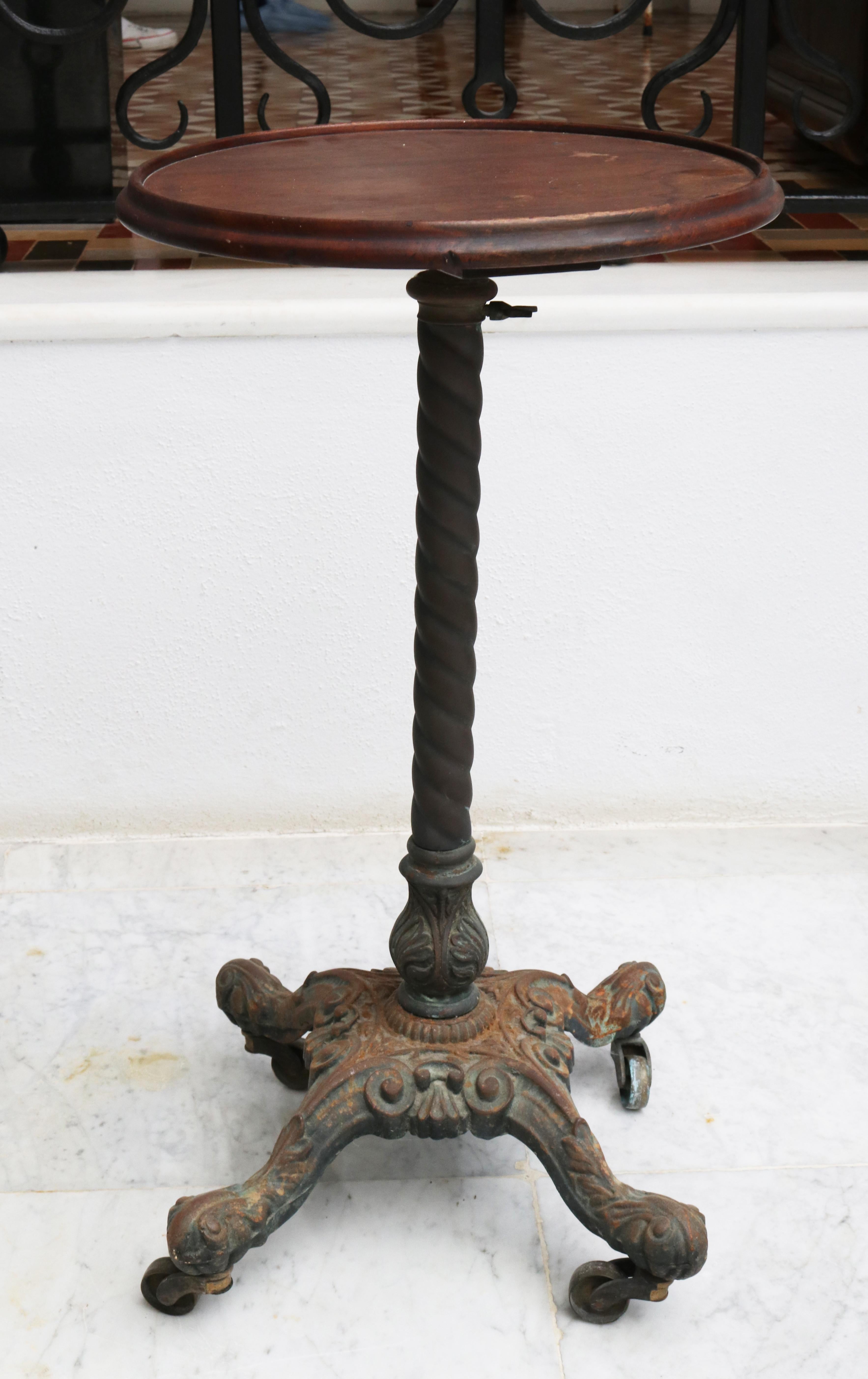 19th Century English Pedestal Side Table with Wooden Top and Cast Iron Foot Claw 1