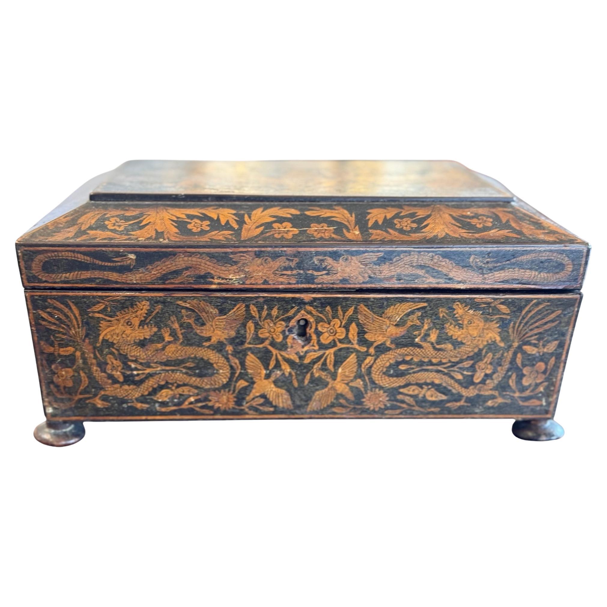 Caja inglesa para plumas del siglo XIX