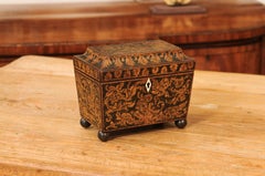 Boite à thé en plume anglaise du 19ème siècle