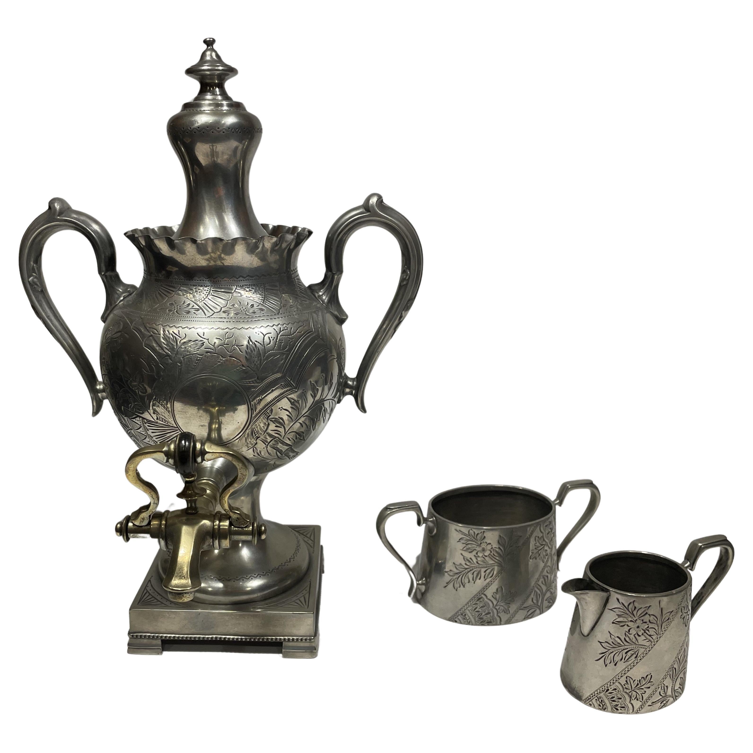 High Victorian 19th Century English Pewter Tea Service For Sale