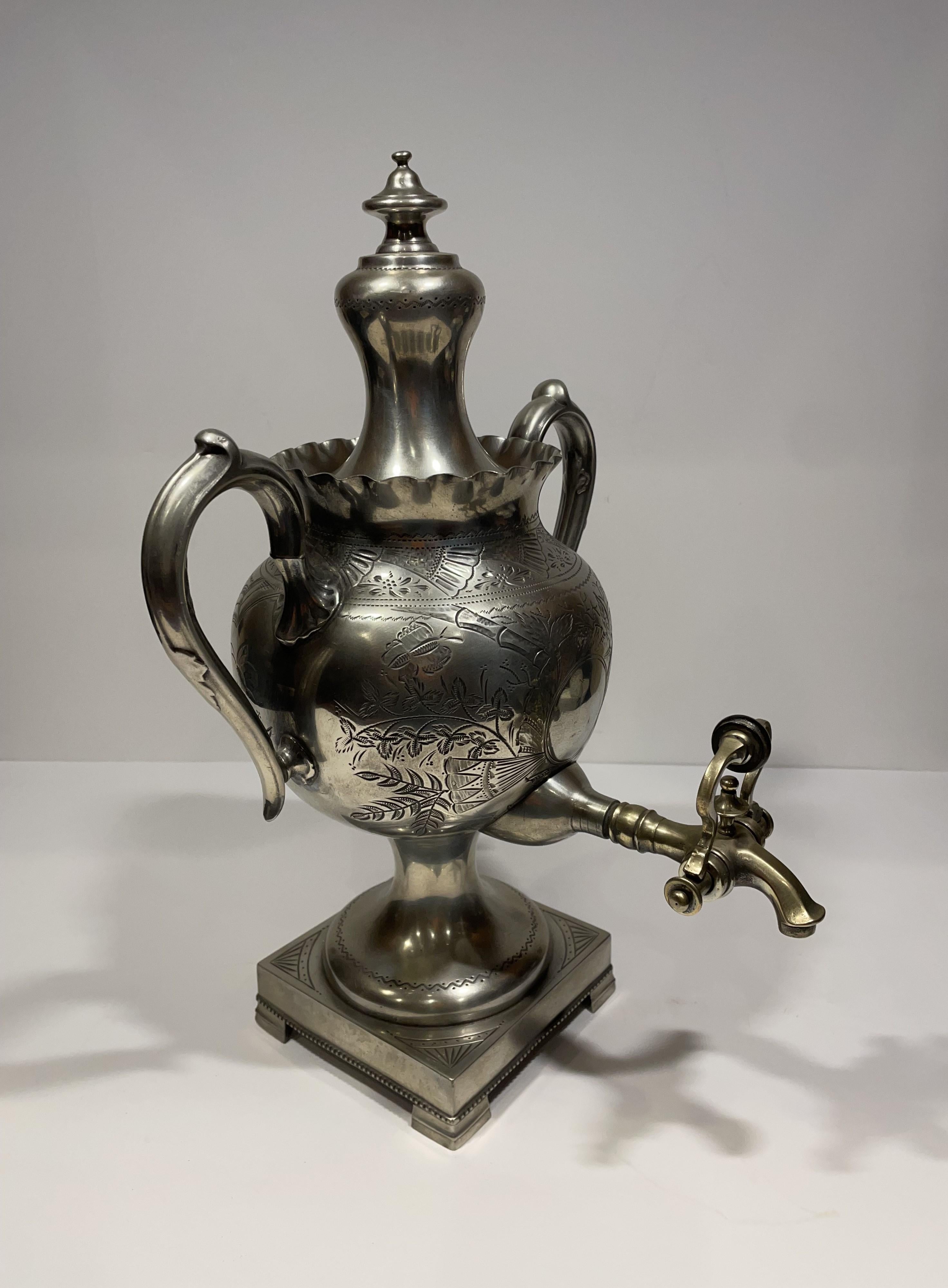 Brass 19th Century English Pewter Tea Service For Sale