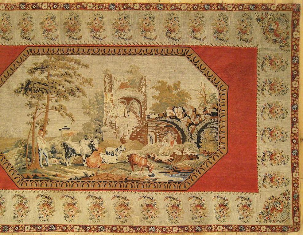 Wool 19th Century English Pictorial Needlepoint Tapestry