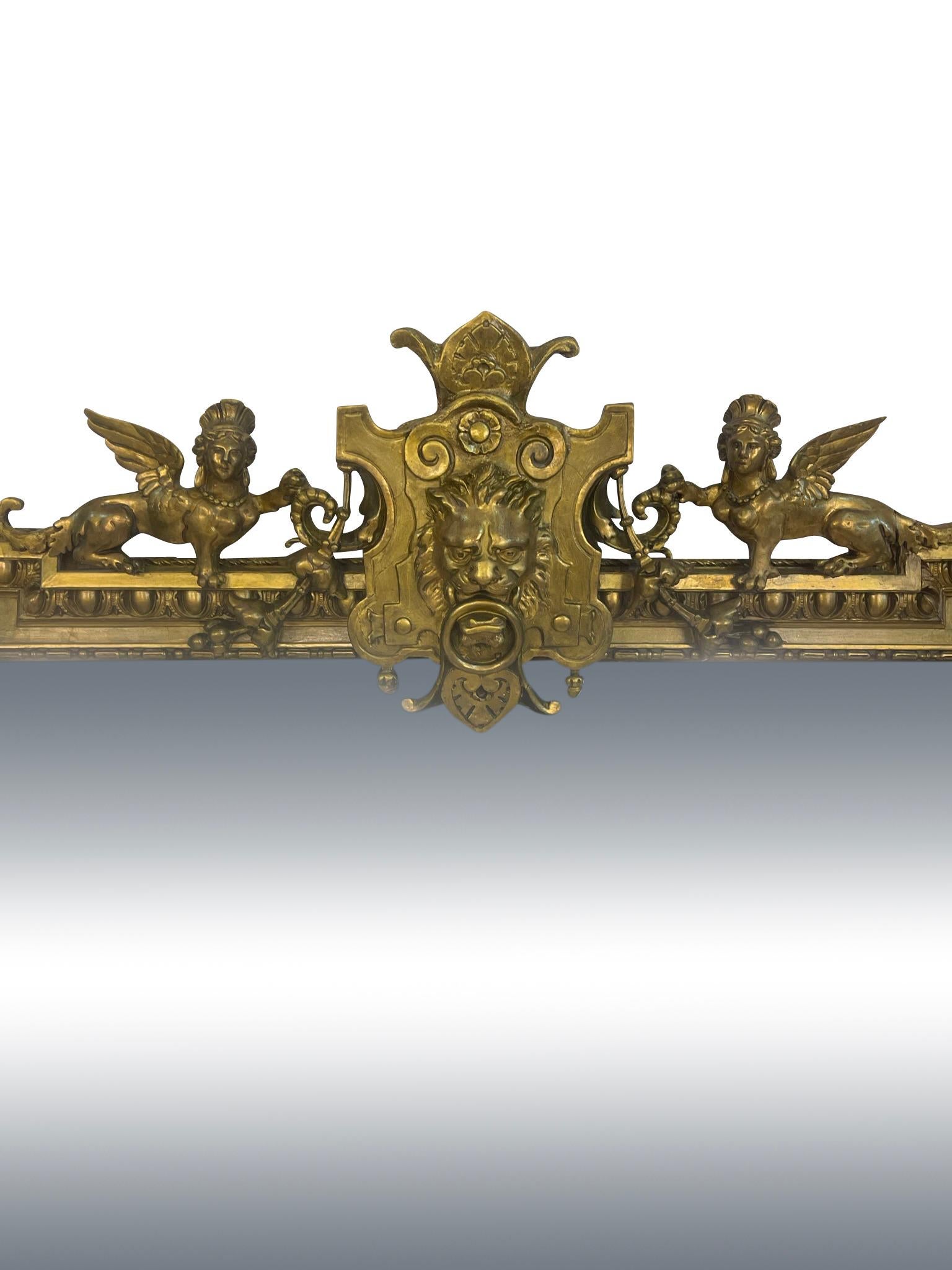 19th Century English Pier Mirror Decorated with Lions Head and Figural Griffins For Sale 5