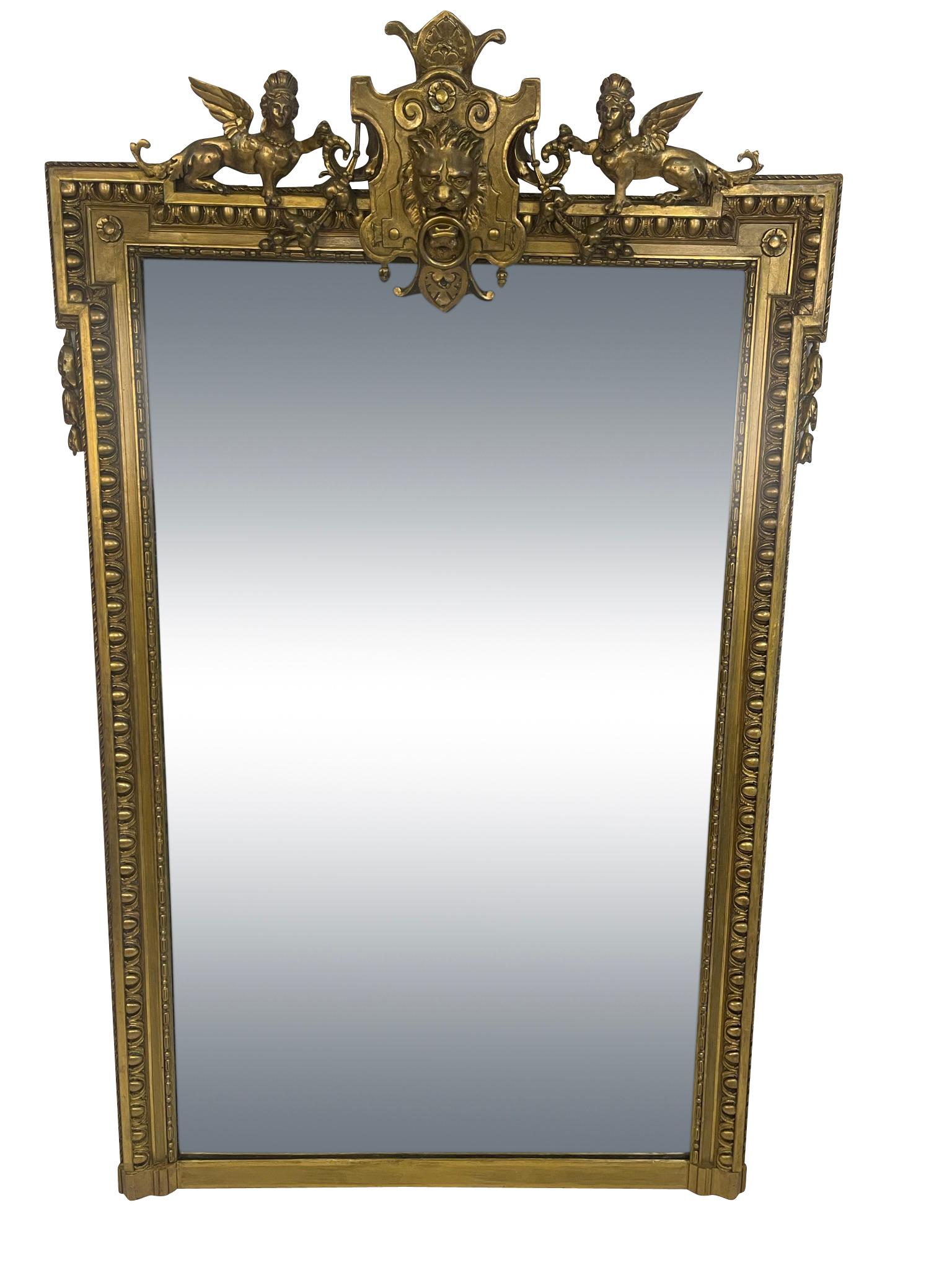 19th Century English Pier Mirror Decorated with Lions Head and Figural Griffins For Sale 6