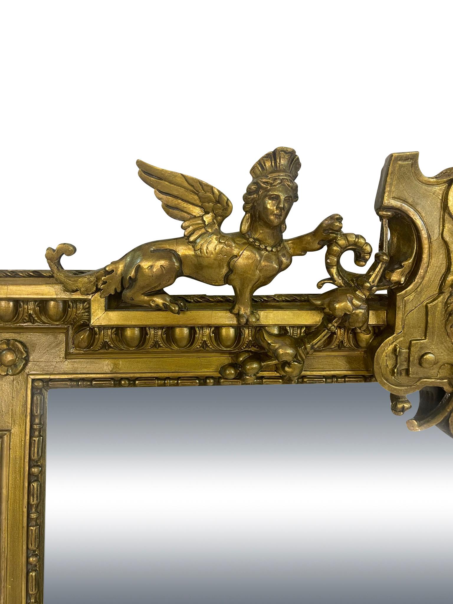 19th Century English Pier Mirror Decorated with Lions Head and Figural Griffins For Sale 4