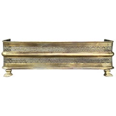 19th Century English Pierced Brass Fireplace Fender with Paw Feet