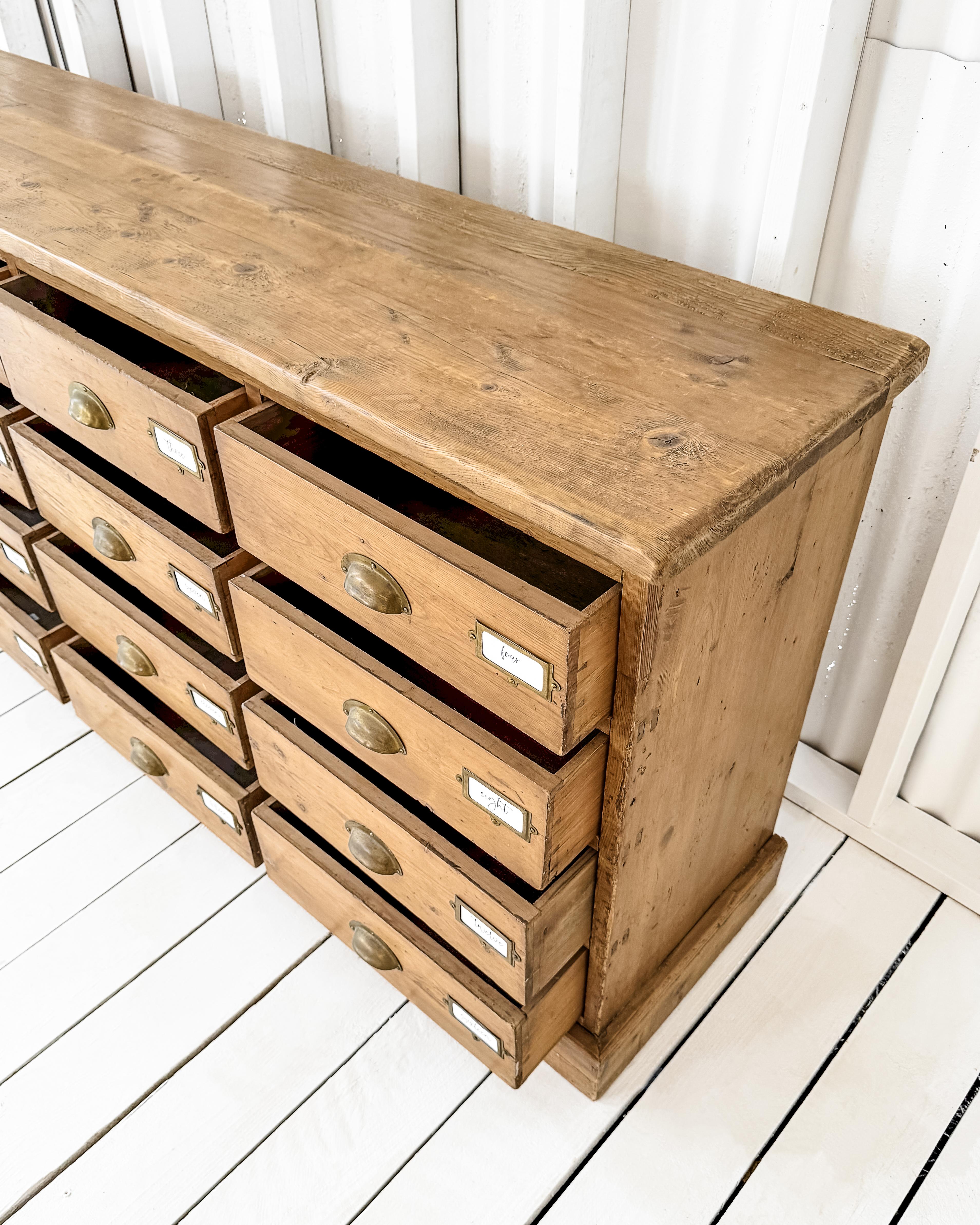 19th Century English Pine 16-Drawer Sorting Cabinet 10