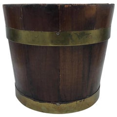 19th Century English Pine and Brass Banded Collar Bucket Cachepot