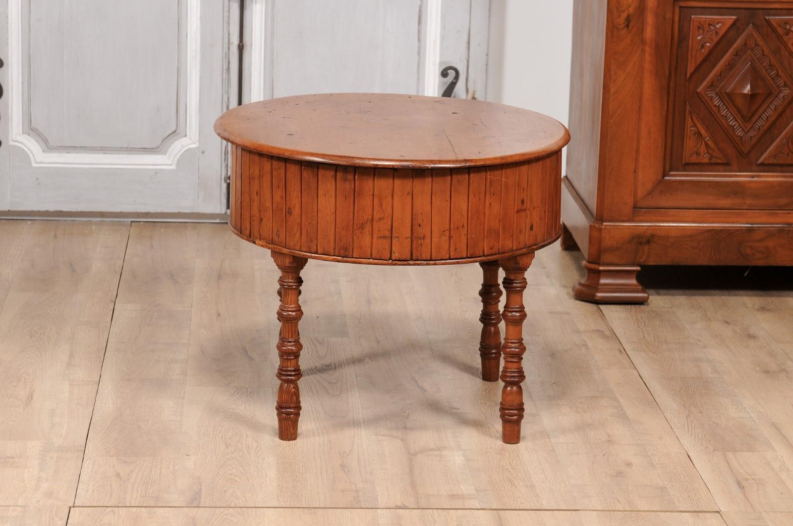 19th Century English Pine and Faux Bamboo Drum Table with Inner Metal Basin For Sale 8