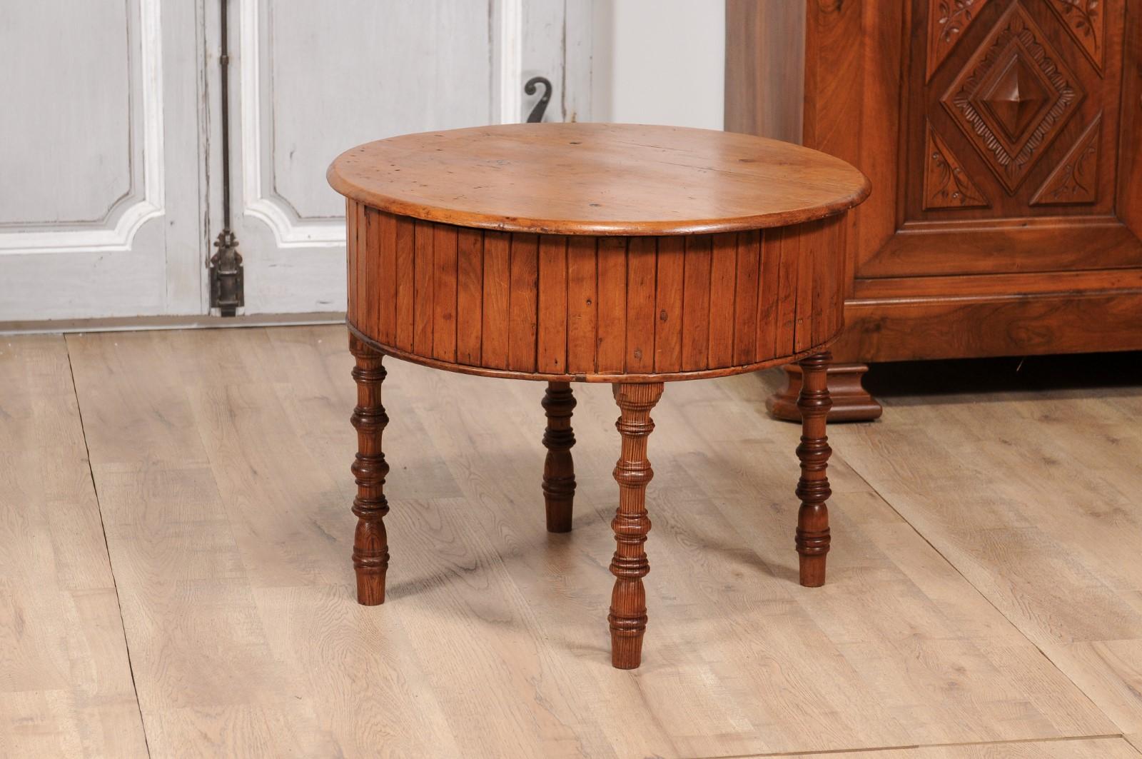 19th Century English Pine and Faux Bamboo Drum Table with Inner Metal Basin For Sale 9