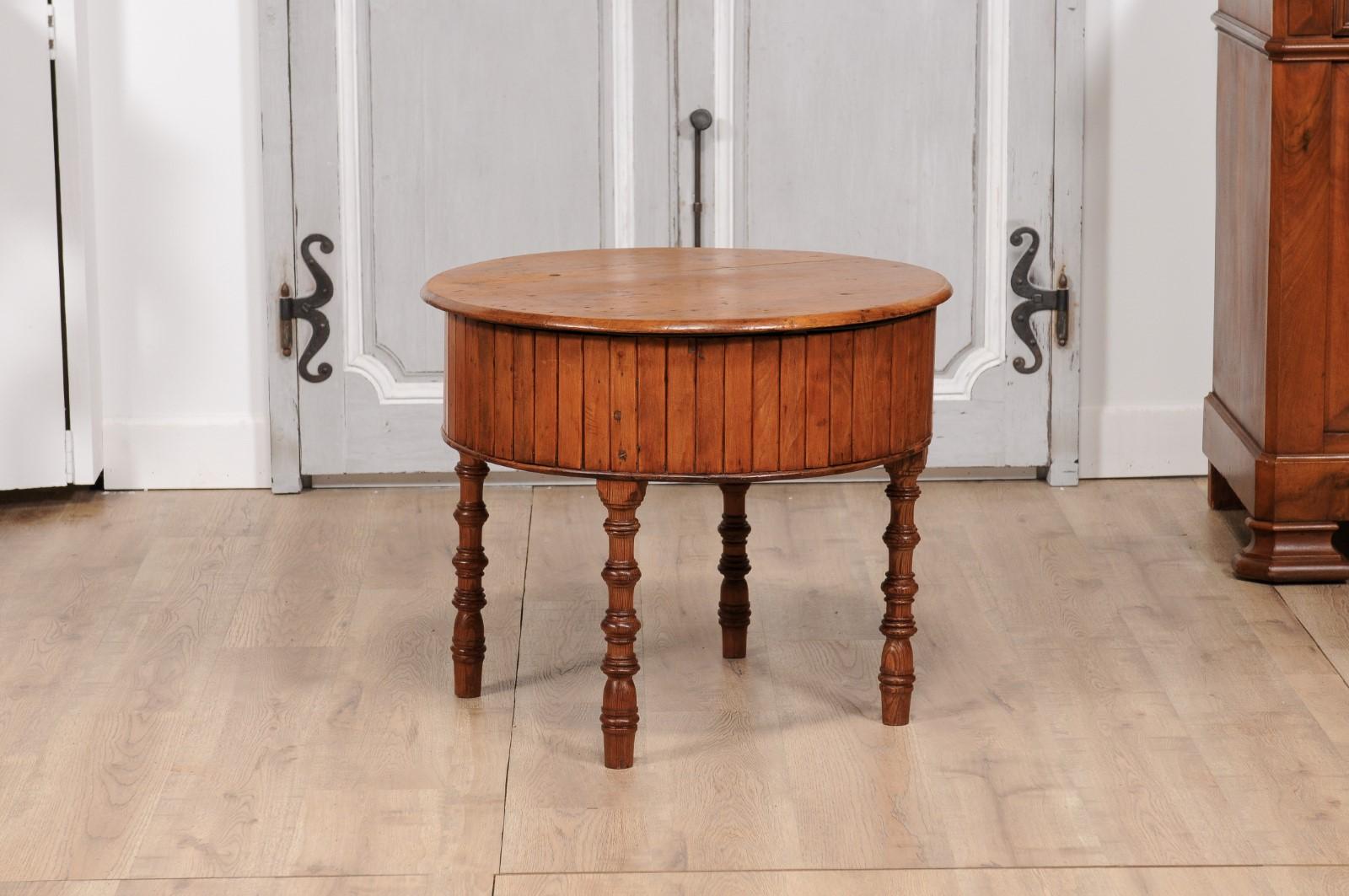 19th Century English Pine and Faux Bamboo Drum Table with Inner Metal Basin In Good Condition For Sale In Atlanta, GA