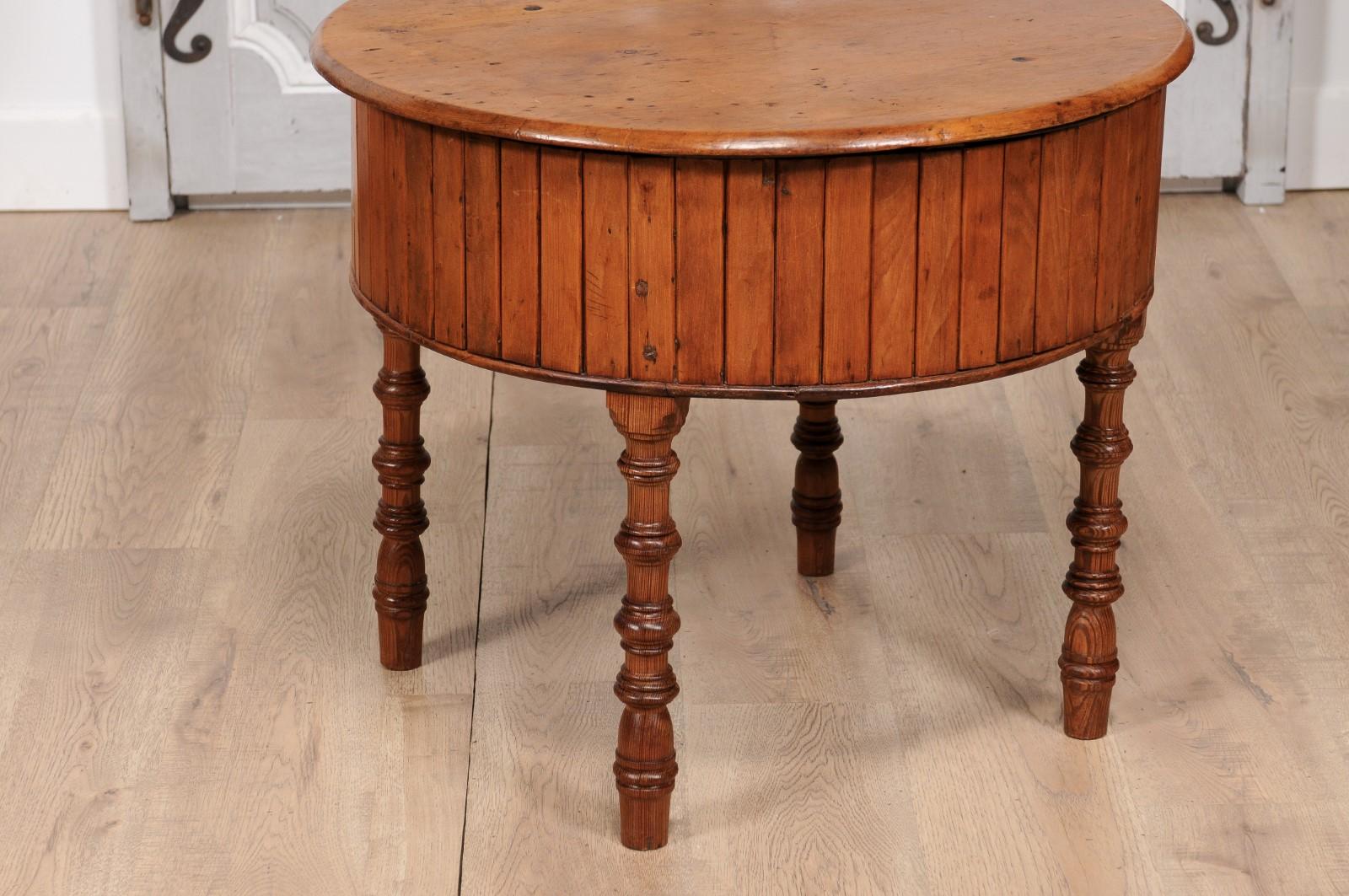 19th Century English Pine and Faux Bamboo Drum Table with Inner Metal Basin For Sale 1