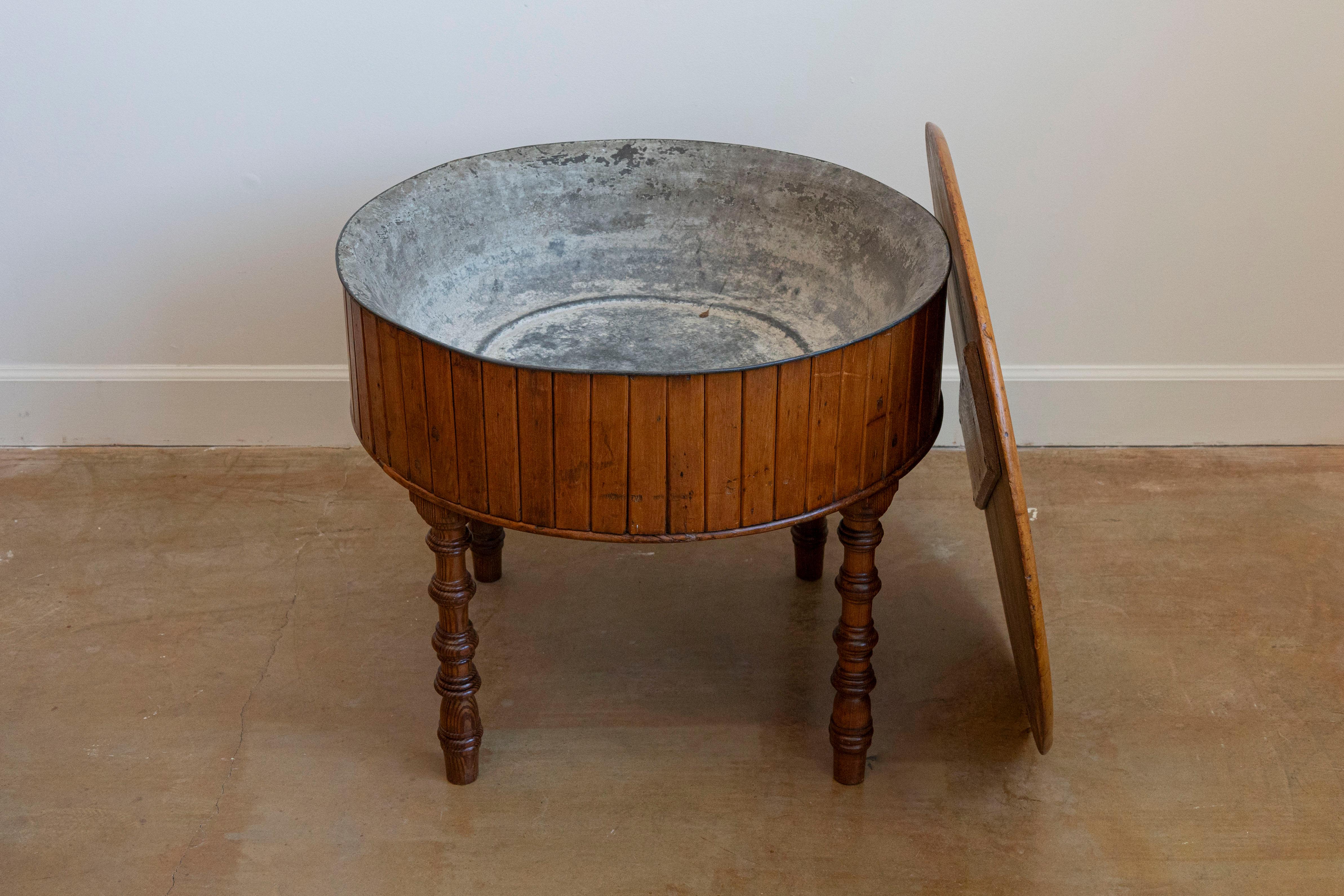 19th Century English Pine and Faux Bamboo Drum Table with Inner Metal Basin For Sale 1