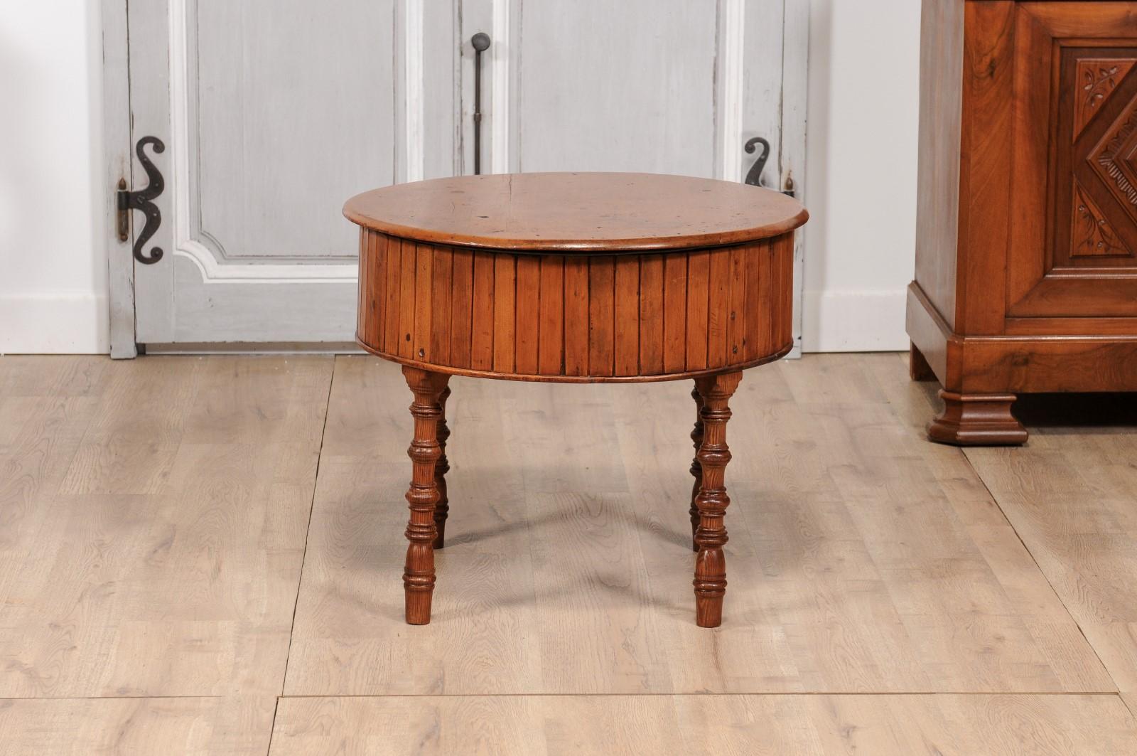 19th Century English Pine and Faux Bamboo Drum Table with Inner Metal Basin For Sale 4