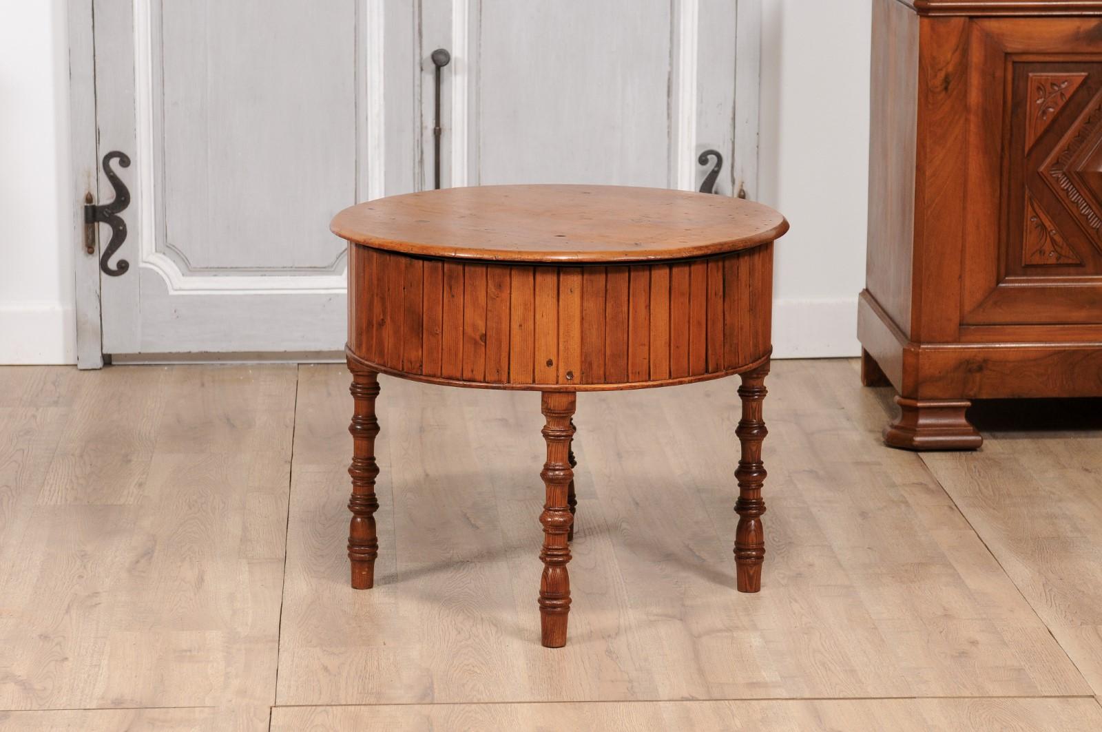 19th Century English Pine and Faux Bamboo Drum Table with Inner Metal Basin For Sale 5