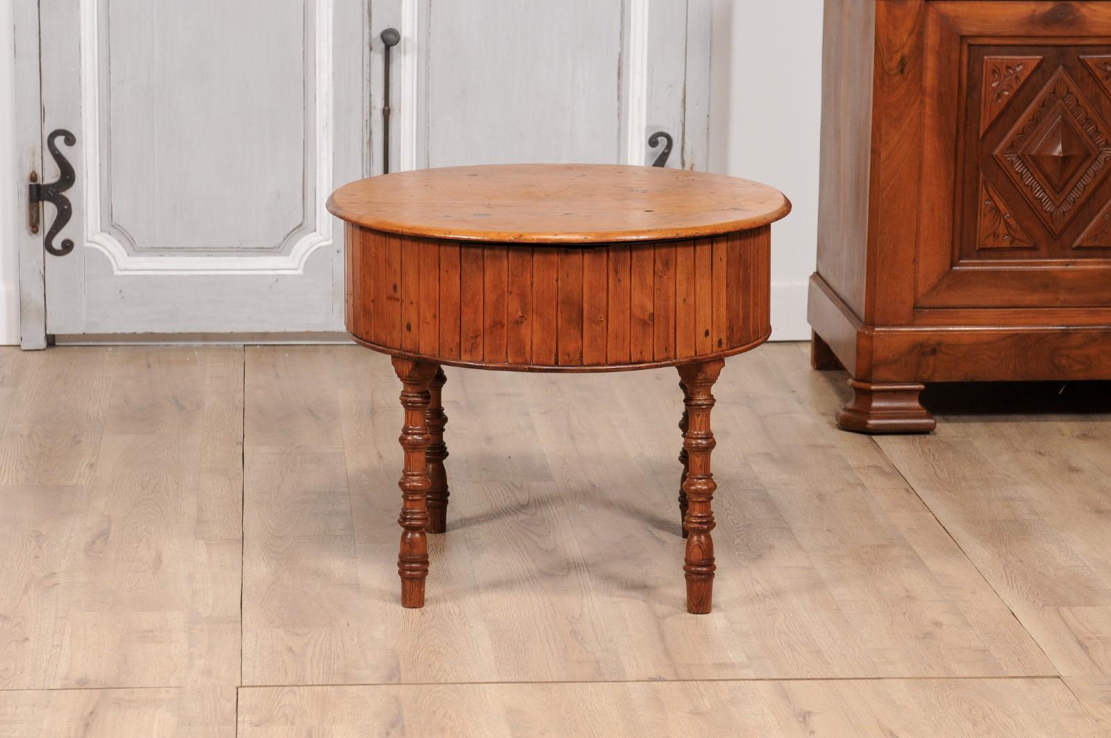 19th Century English Pine and Faux Bamboo Drum Table with Inner Metal Basin For Sale 6