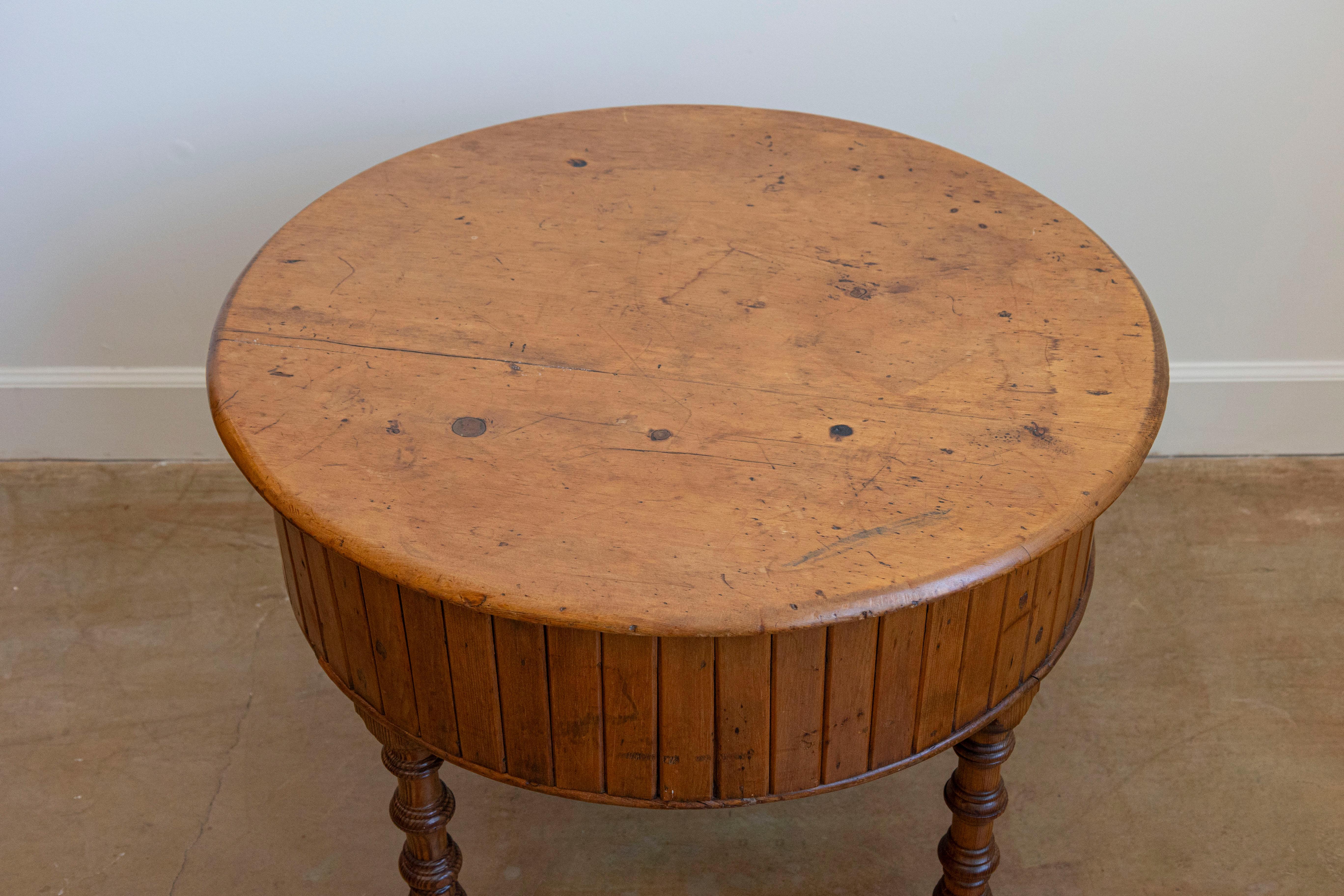 19th Century English Pine and Faux Bamboo Drum Table with Inner Metal Basin For Sale 6