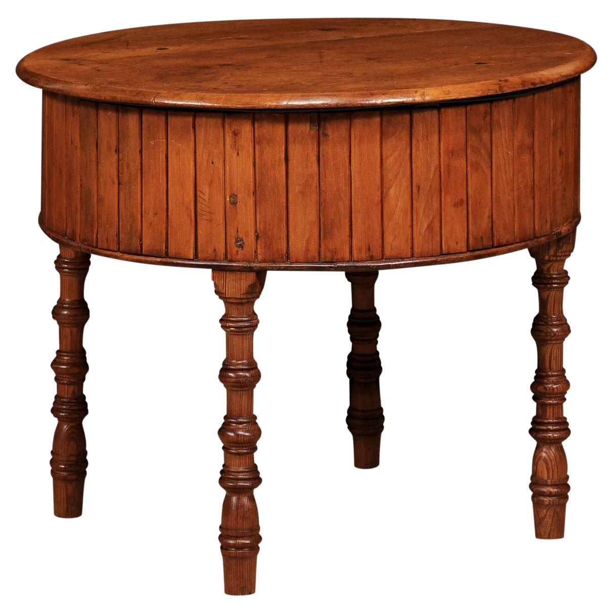 19th Century English Pine and Faux Bamboo Drum Table with Inner Metal ...