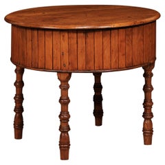 19th Century English Pine and Faux Bamboo Drum Table with Inner Metal Basin