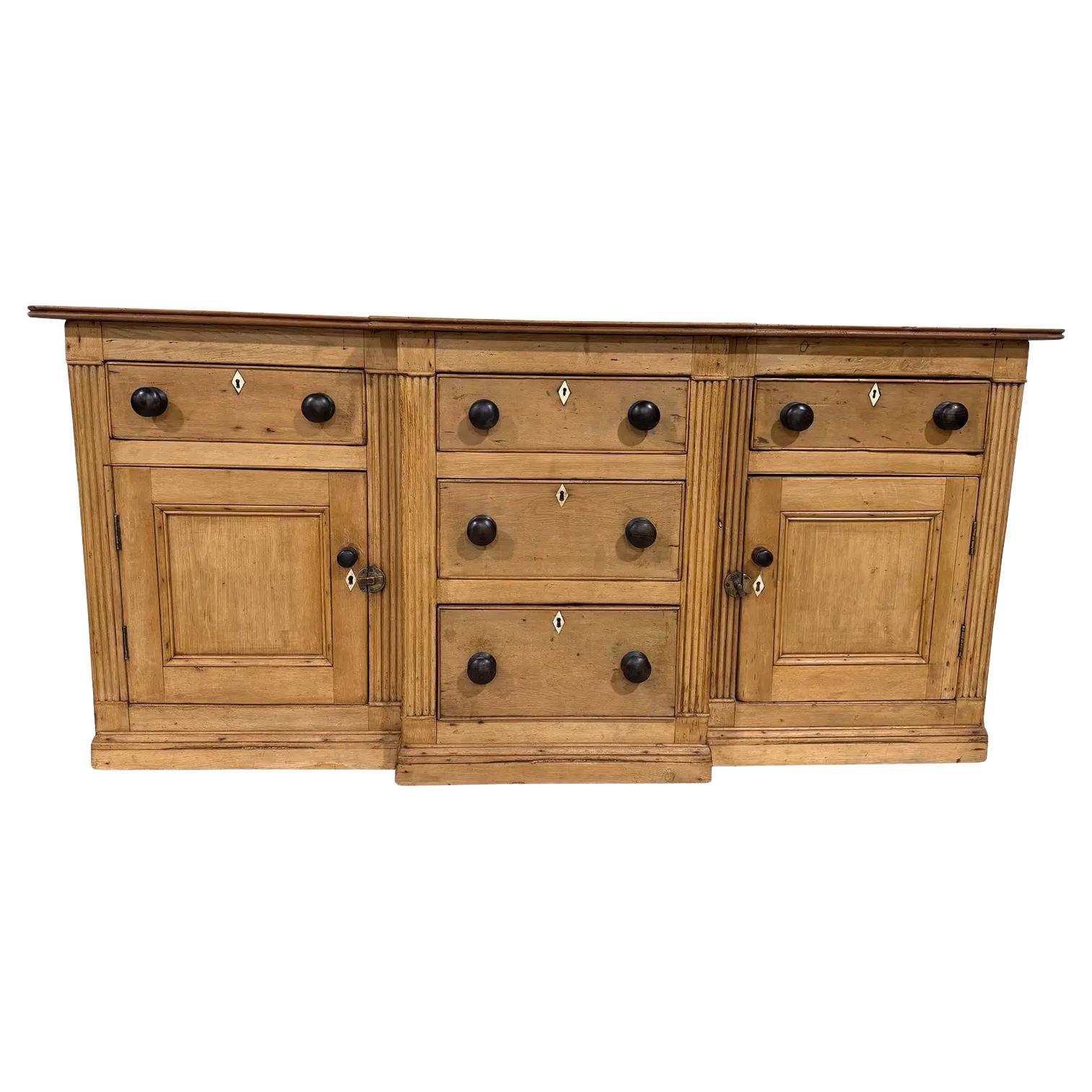 19th Century English Pine Breakfront Cupboard