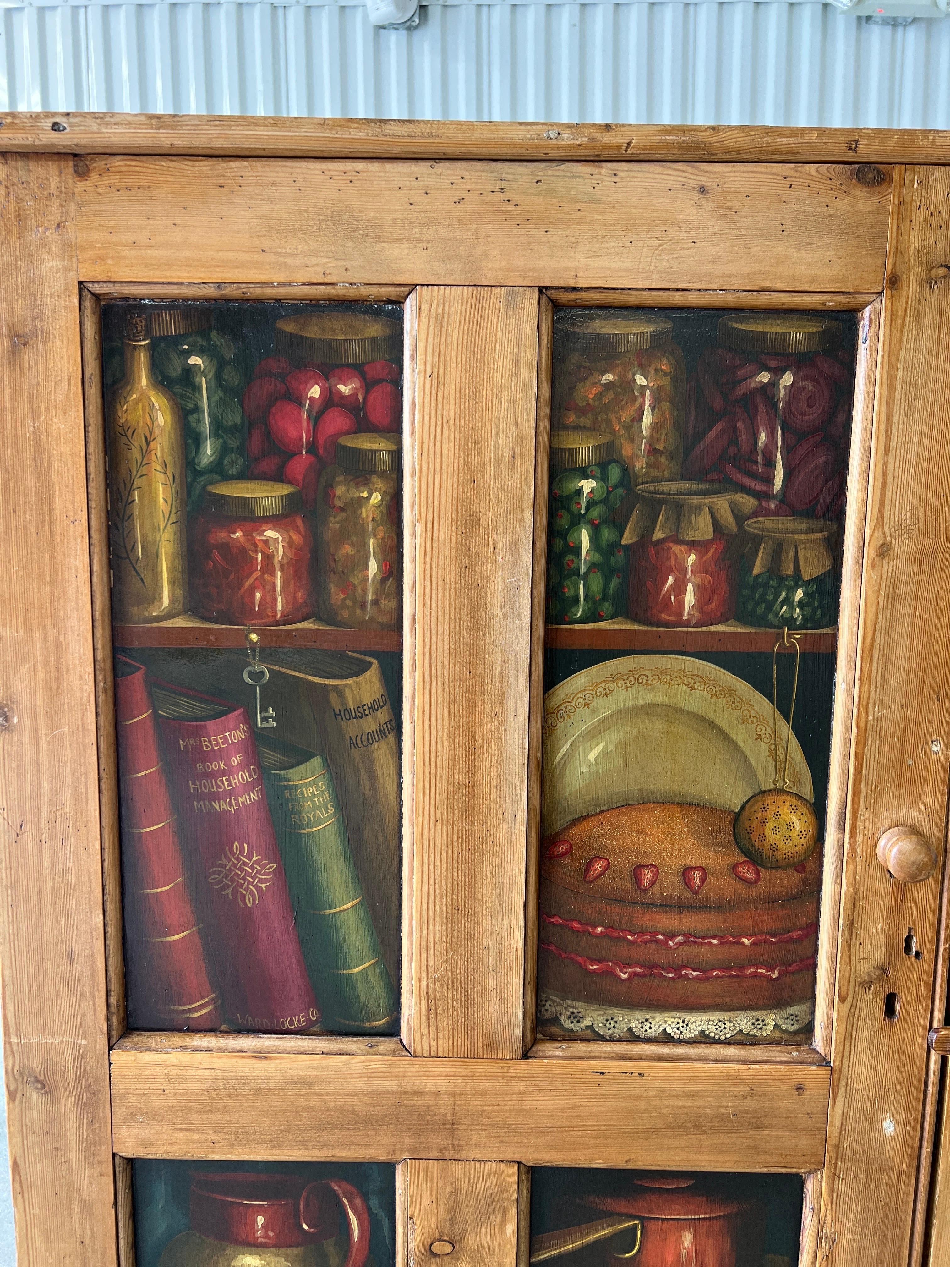 19th Century, English Pine Cabinet Hand Painted Trompe l'Oeil Paneling In Good Condition For Sale In Atlanta, GA