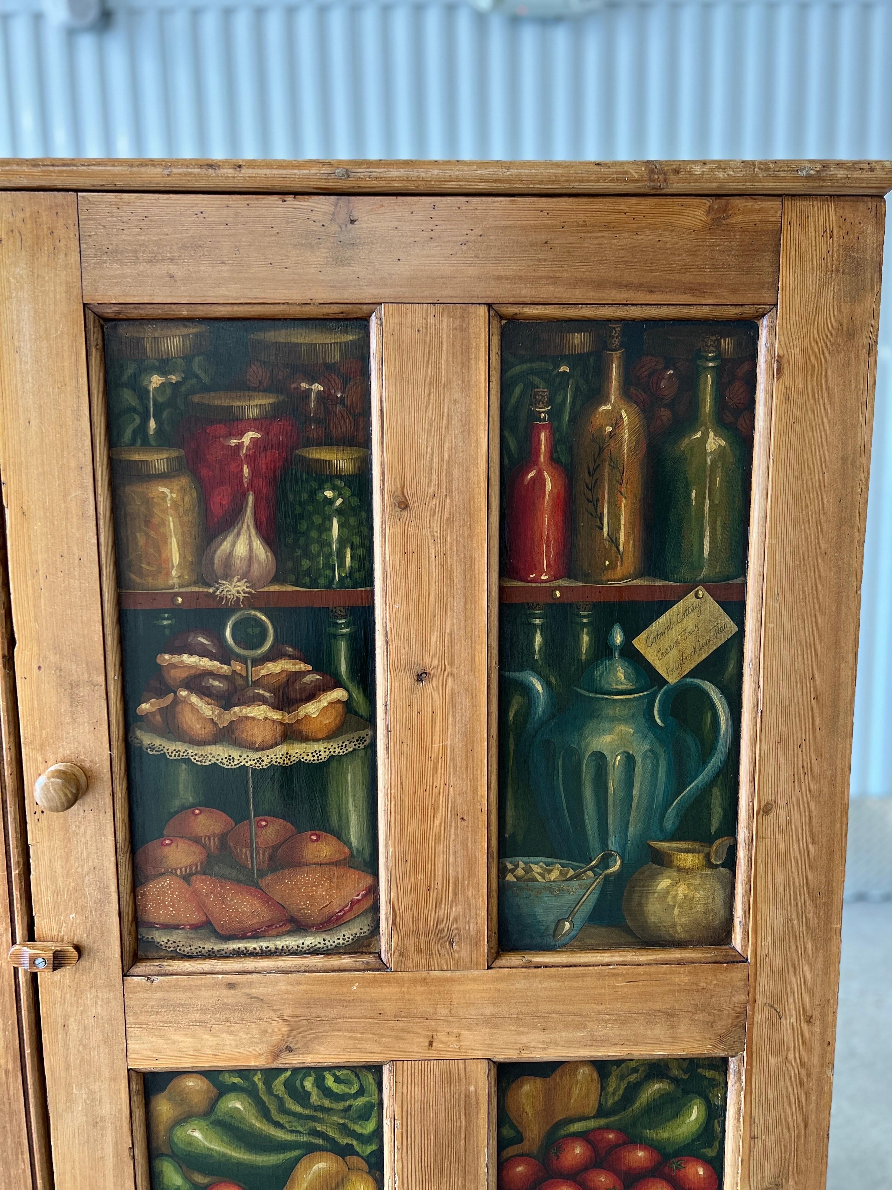 19th Century, English Pine Cabinet Hand Painted Trompe l'Oeil Paneling For Sale 2