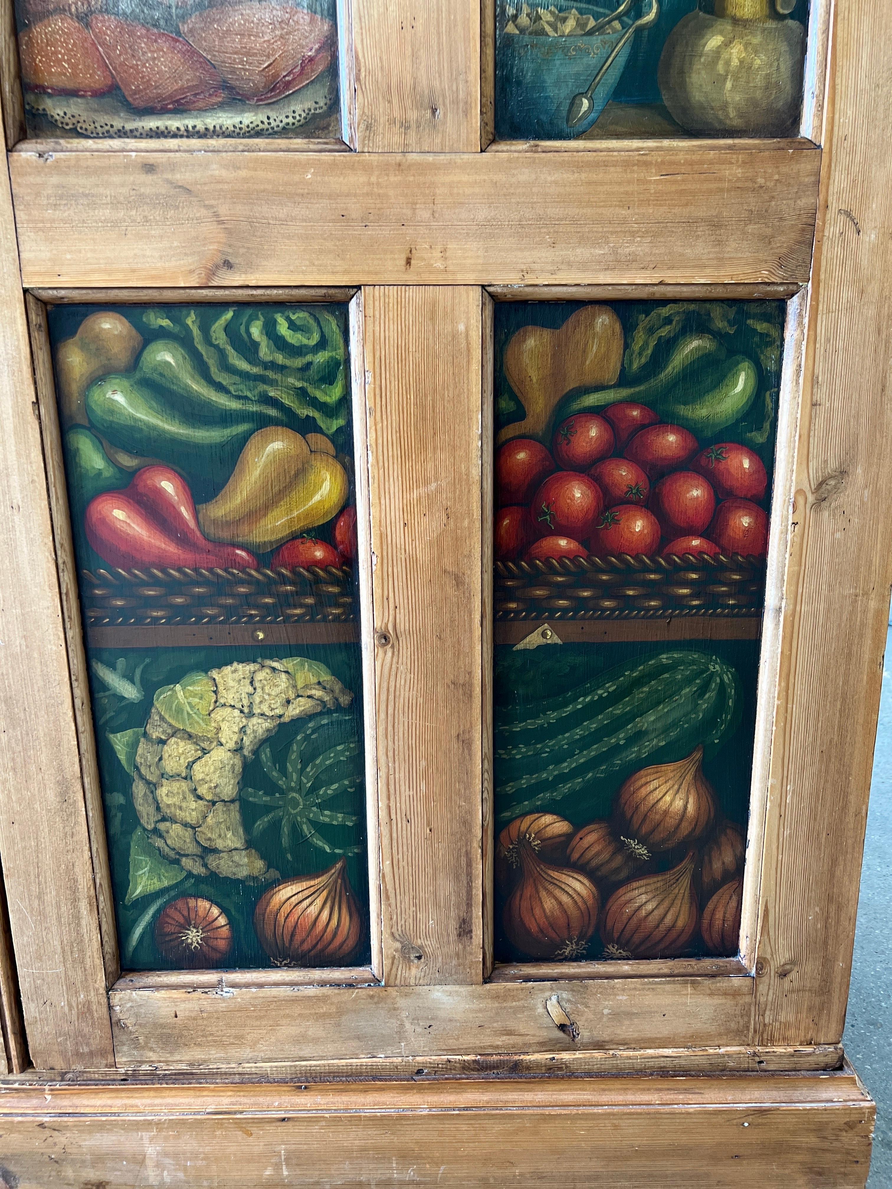19th Century, English Pine Cabinet Hand Painted Trompe l'Oeil Paneling For Sale 5