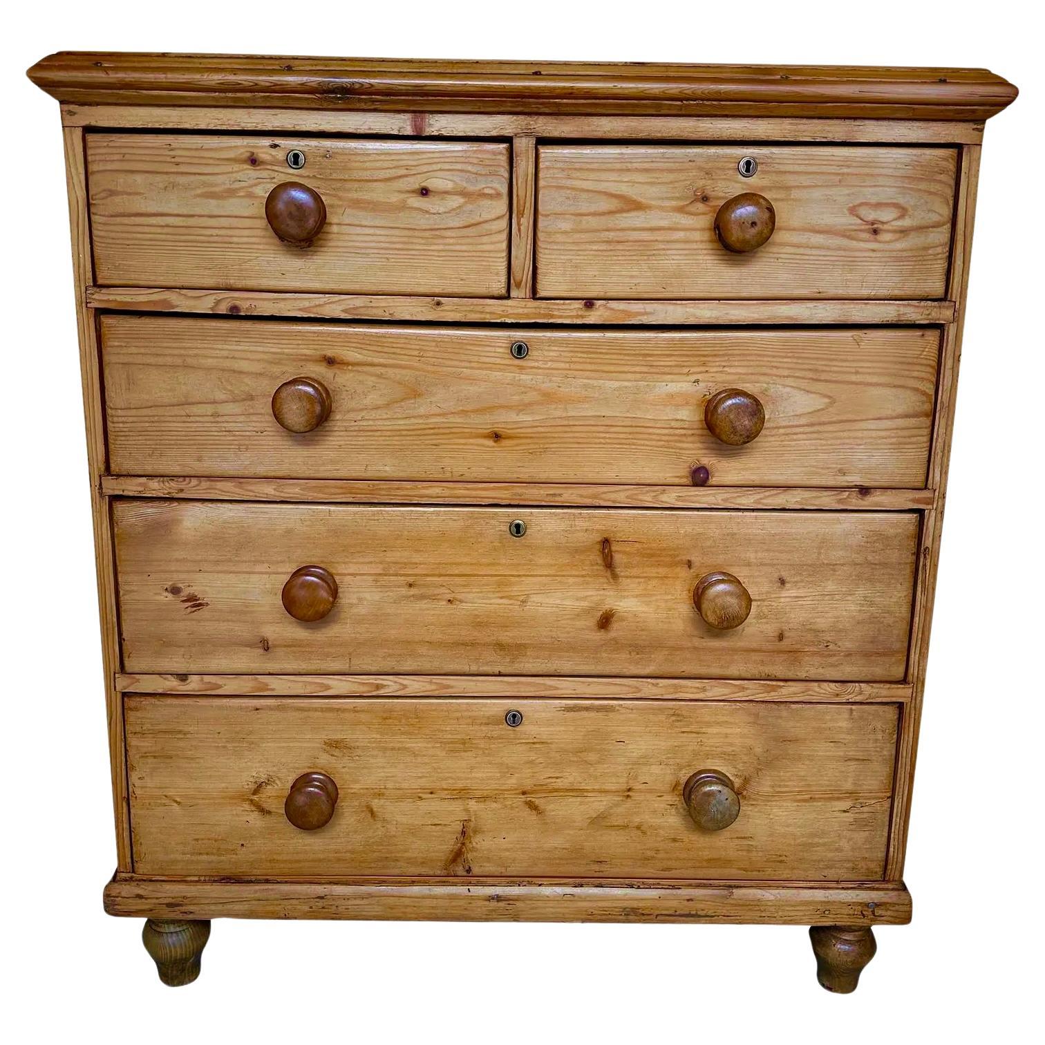 19th Century English Pine Chest For Sale