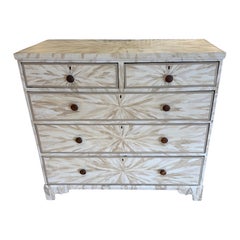 19th century English pine chest in hand painted cream tortoise finish