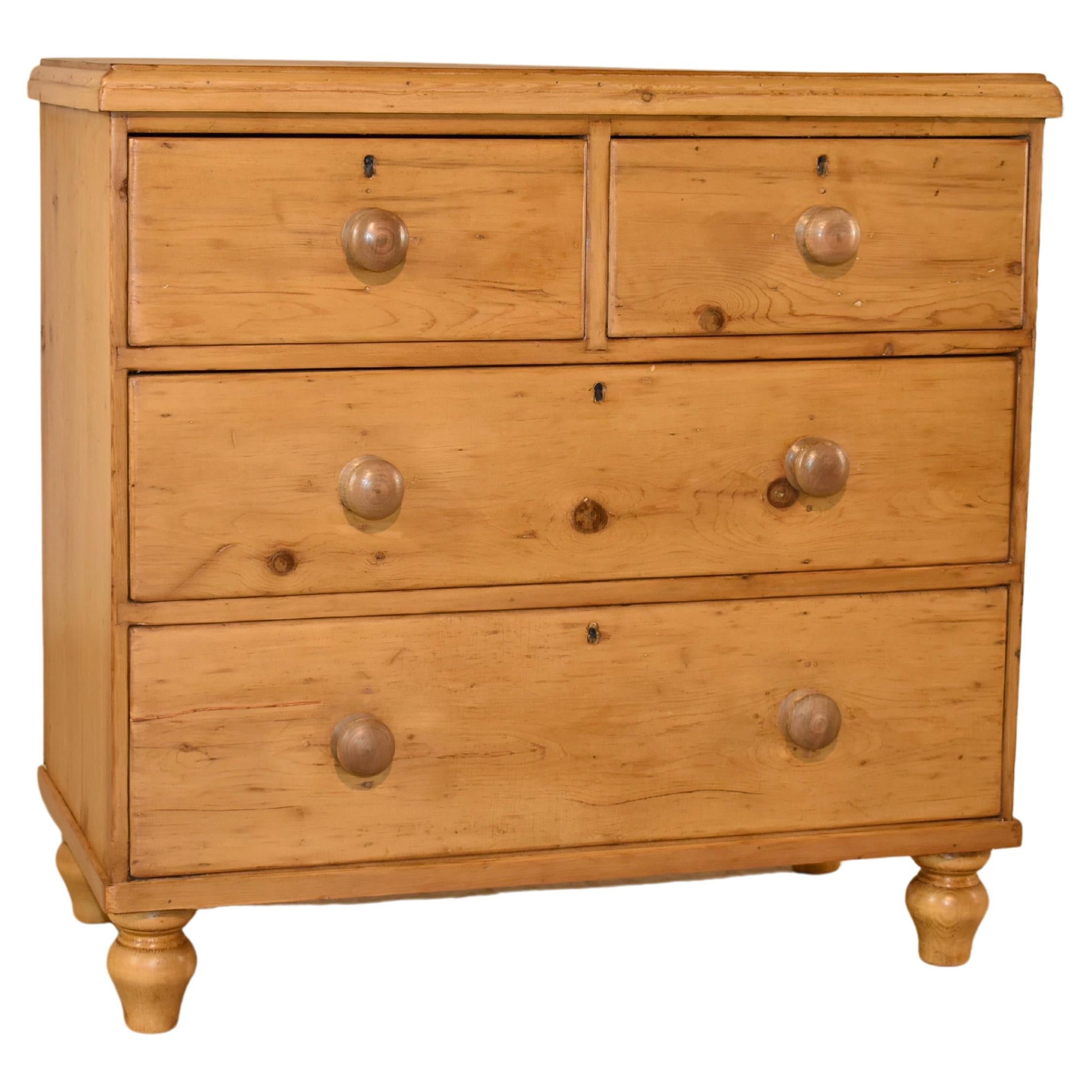 Antique English Pine Chest of Drawers with Original Tulip Feet, c. 1850