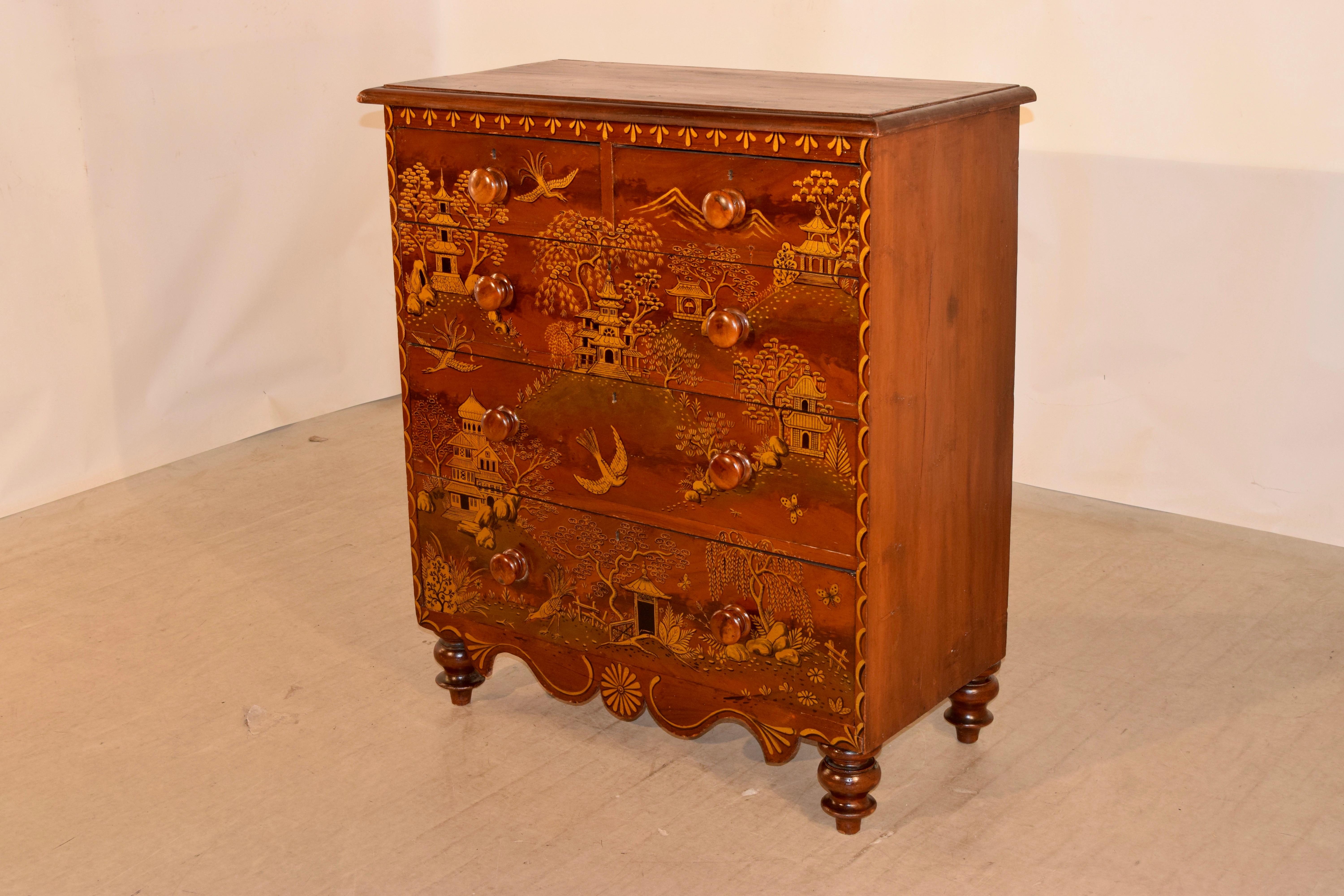 19th Century English Pine Chest with Chinoiserie Decoration In Good Condition For Sale In High Point, NC