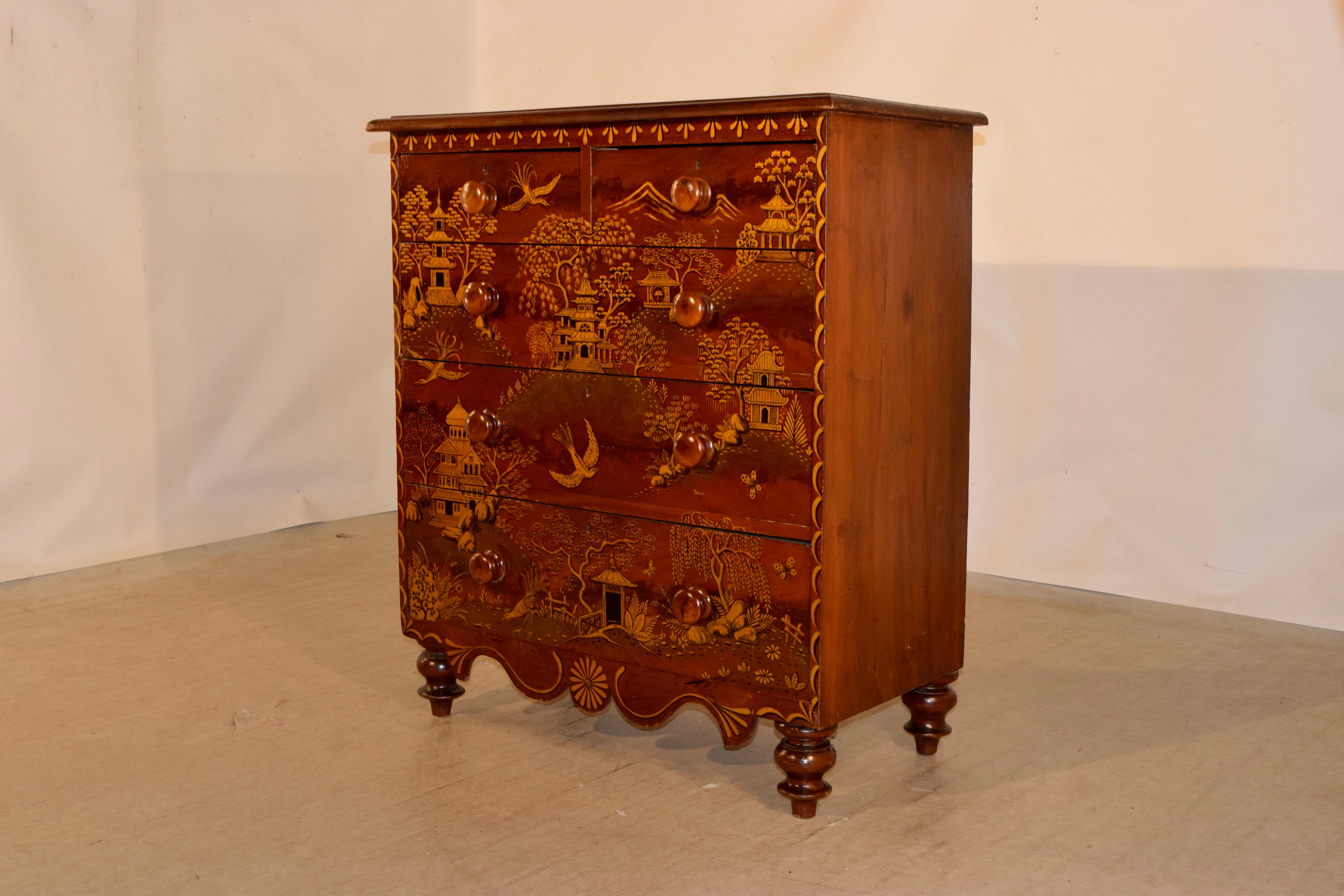 19th Century English Pine Chest with Chinoiserie Decoration For Sale 1