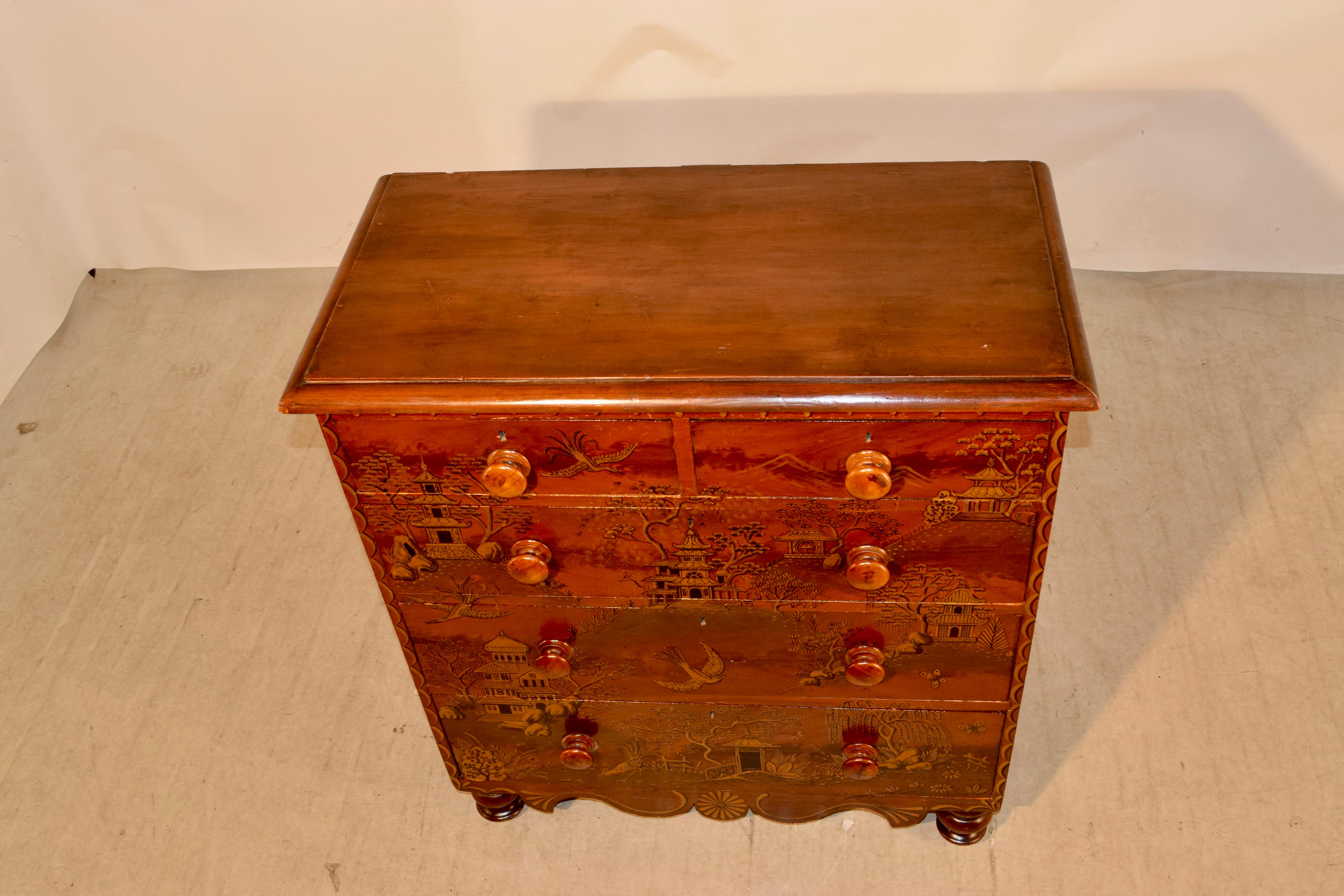 19th Century English Pine Chest with Chinoiserie Decoration For Sale 2