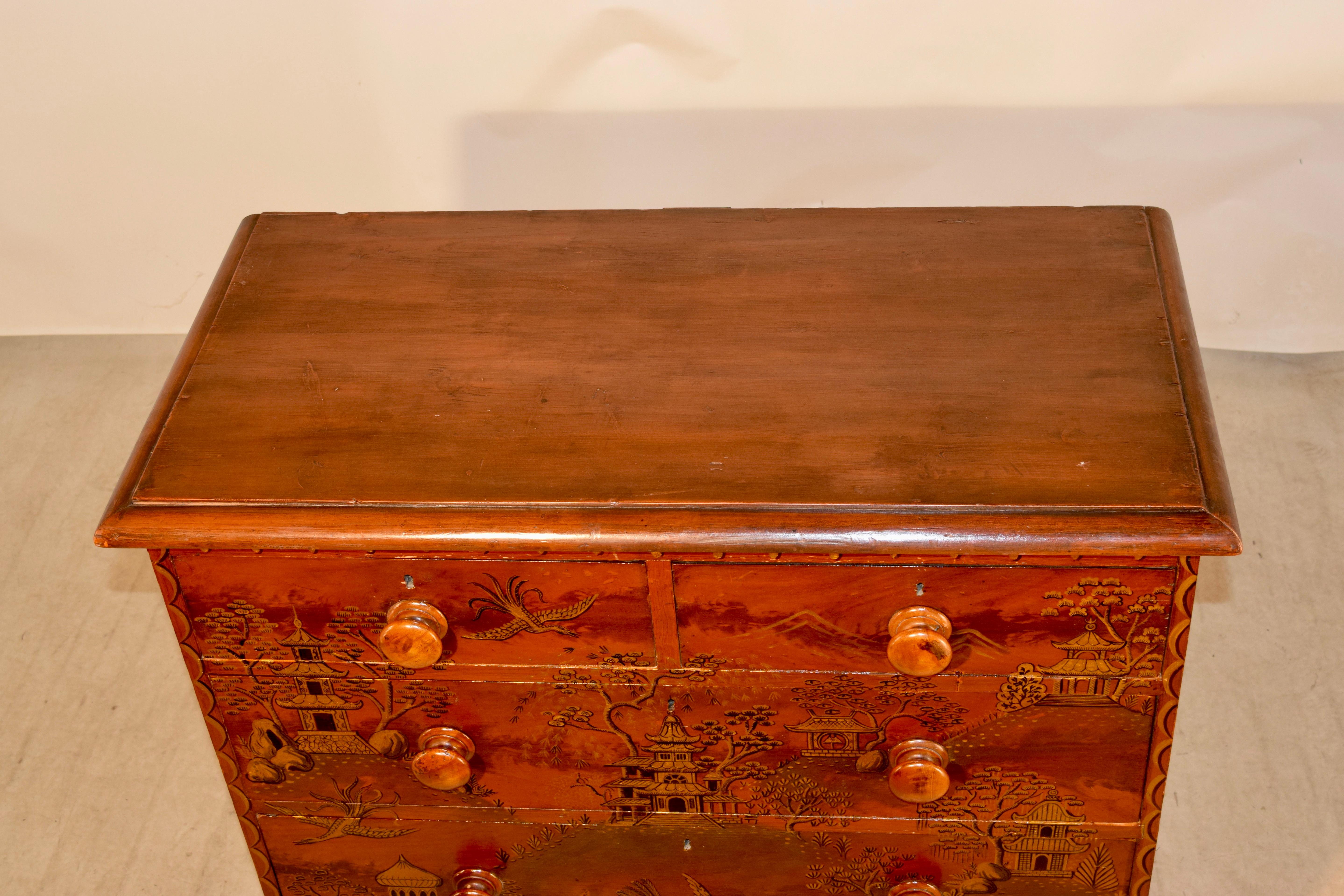 19th Century English Pine Chest with Chinoiserie Decoration For Sale 3