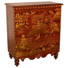 Antique 19th Century English Pine Chest with Chinoiserie Decoration