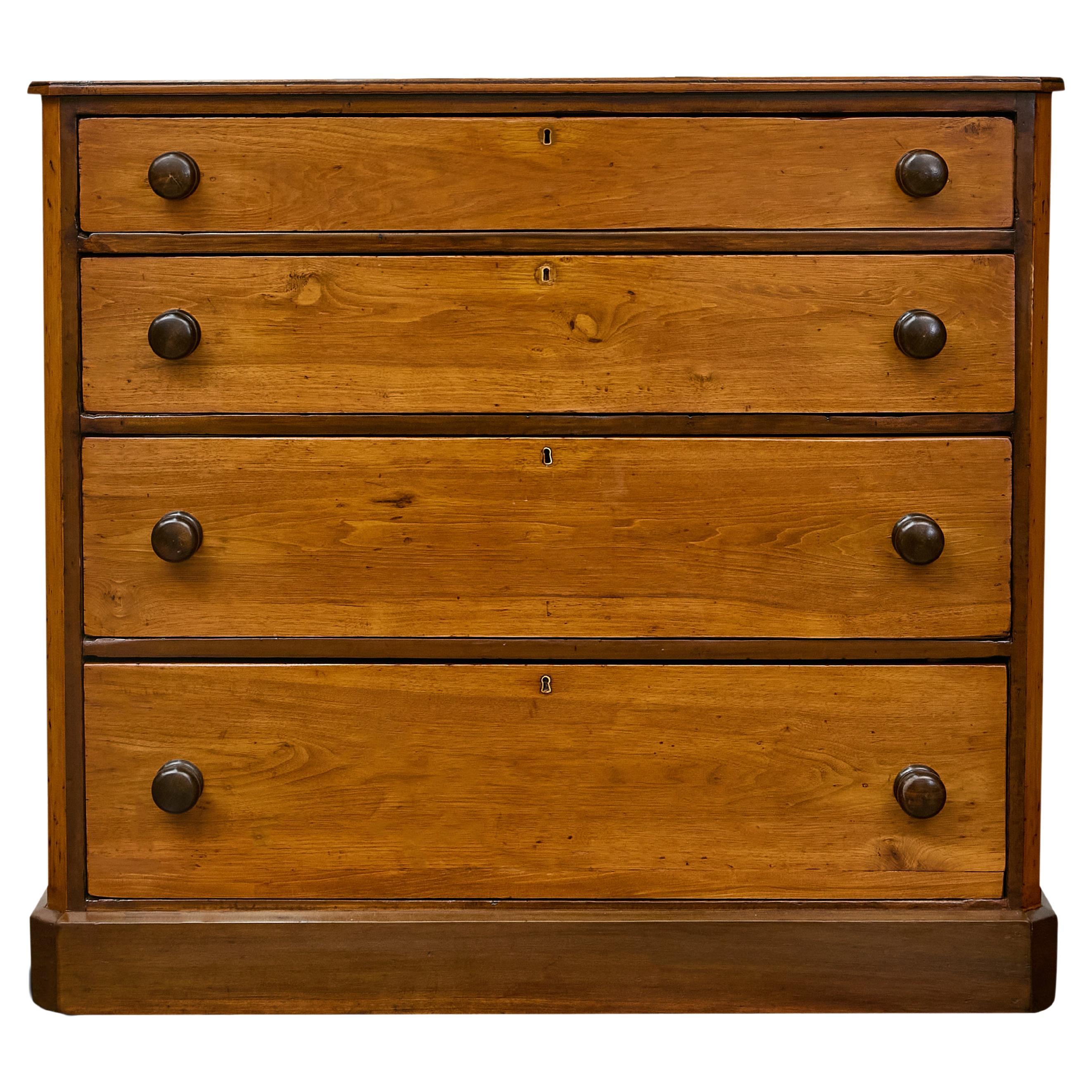 19th-Century English Pine Chest with Four Drawers, Rustic Antique Storage Piece