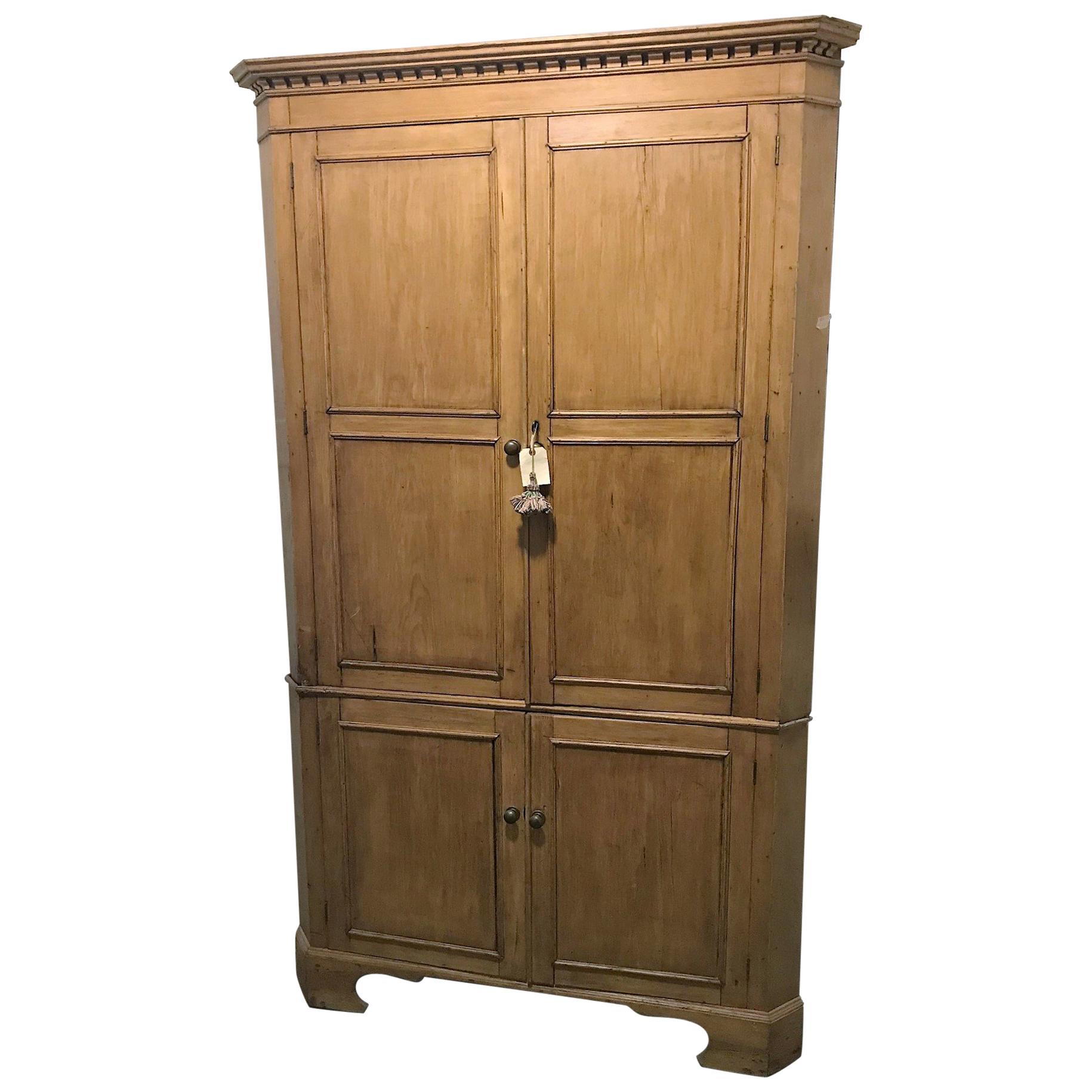 19th Century English Pine Corner Cupboard or Cabinet