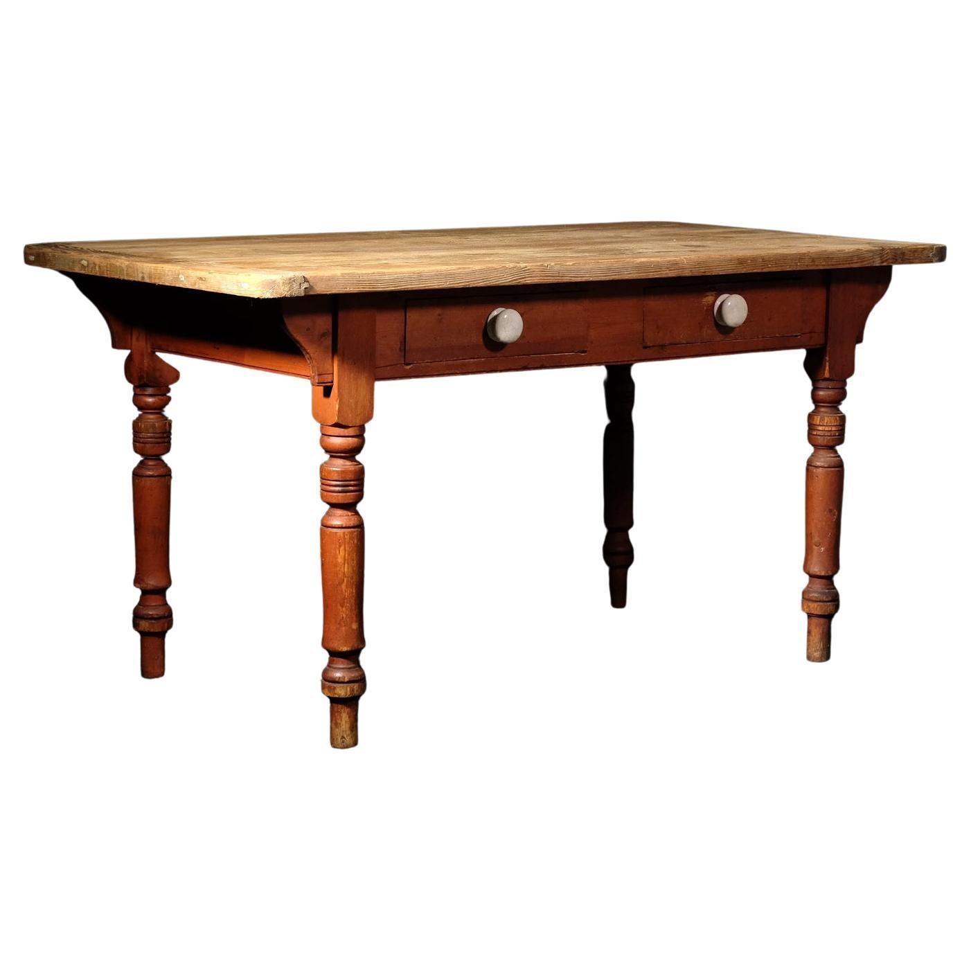 Antique Farmhouse Kitchen Table, English Pine, Country Dining