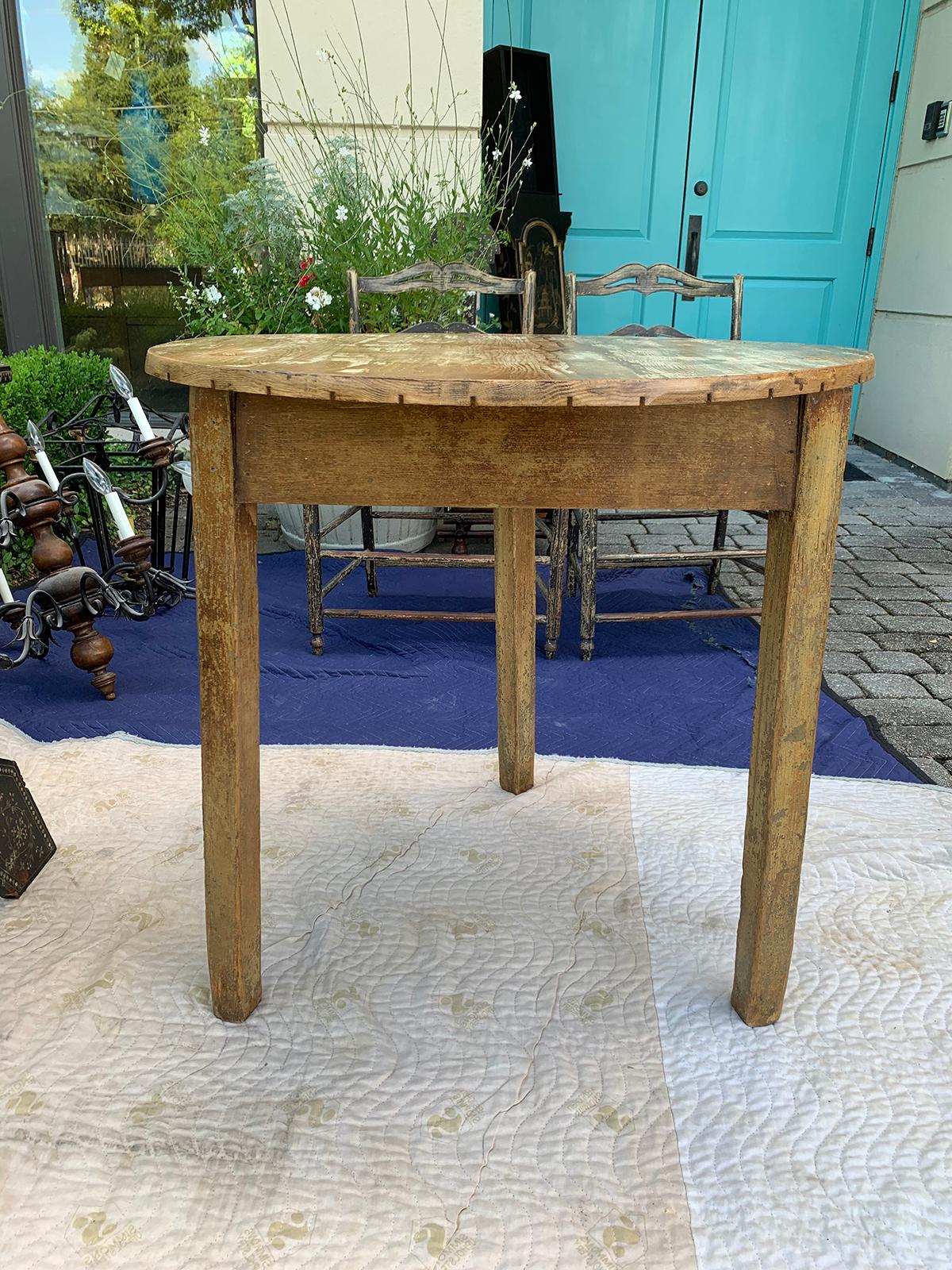 19th century English pine cricket table with old interesting finish.