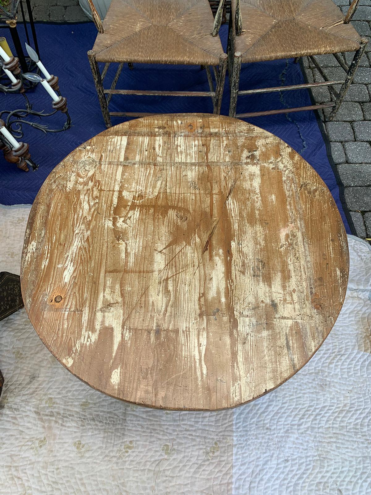 Hand-Painted 19th Century English Pine Cricket Table with Old Finish