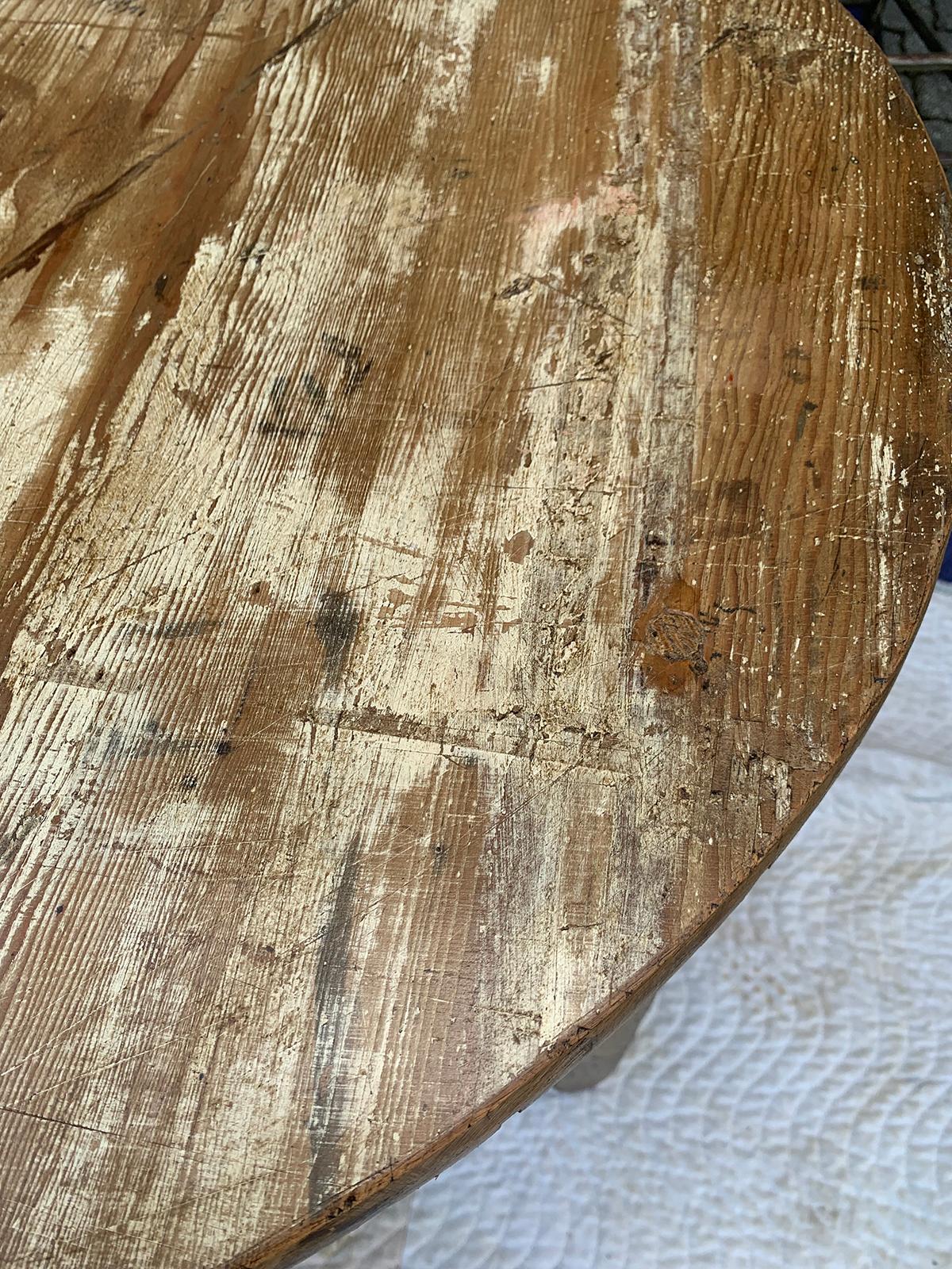 Wood 19th Century English Pine Cricket Table with Old Finish