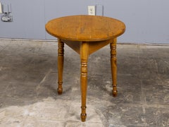 19th Century English Pine Cricket Table with Round Top and Turned Legs
