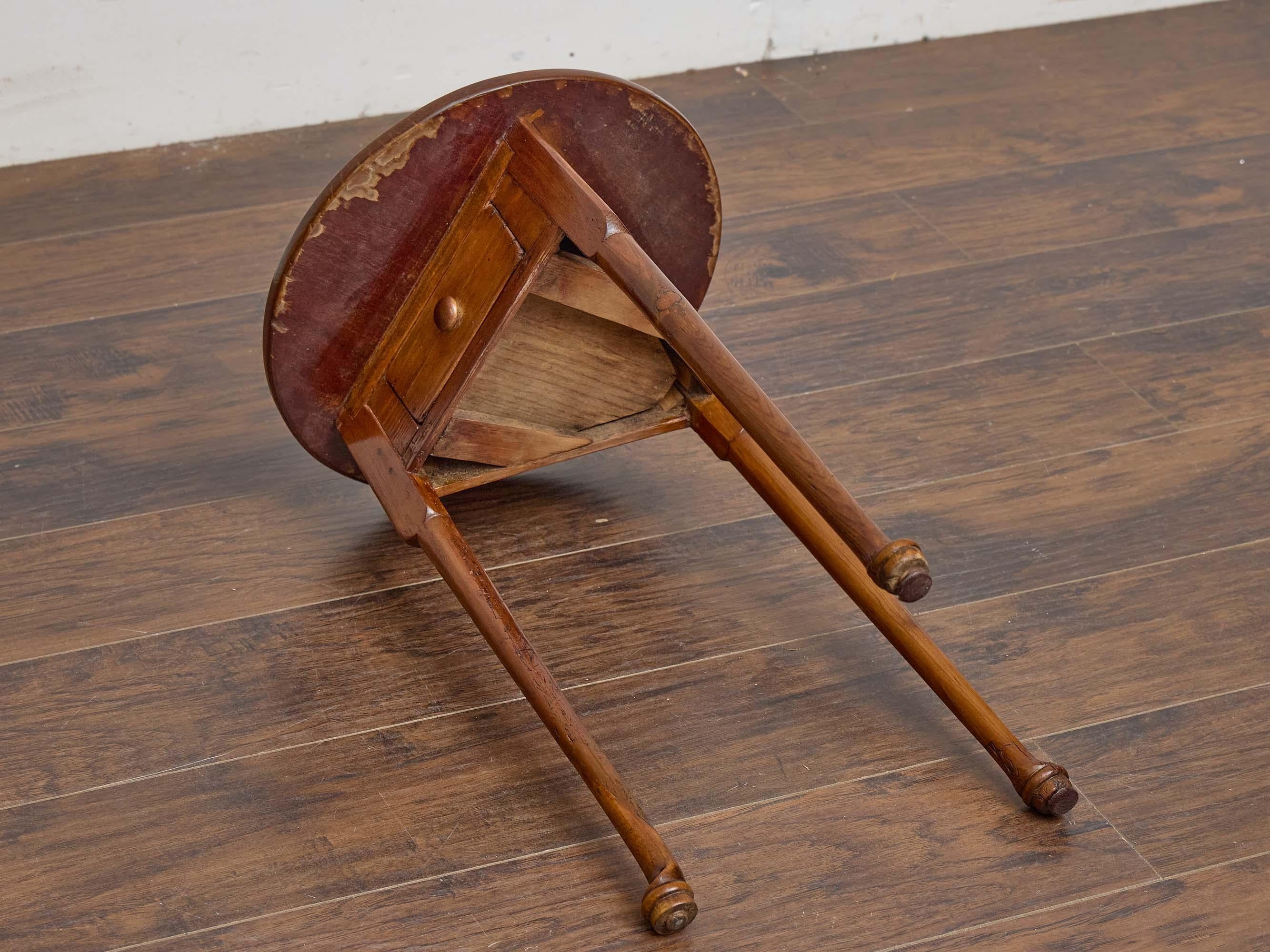 19th Century English Pine Cricket Table with Single Drawer and Pad Feet For Sale 7