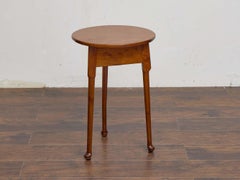 19th Century English Pine Cricket Table with Single Drawer and Pad Feet