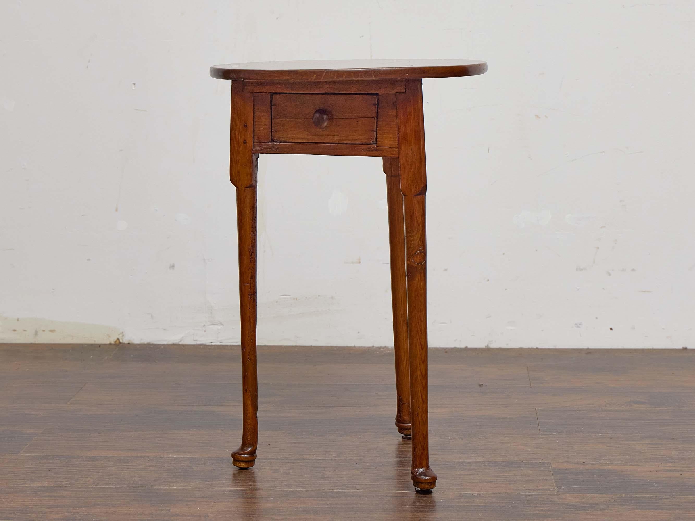 19th Century English Pine Cricket Table with Single Drawer and Pad Feet For Sale 1