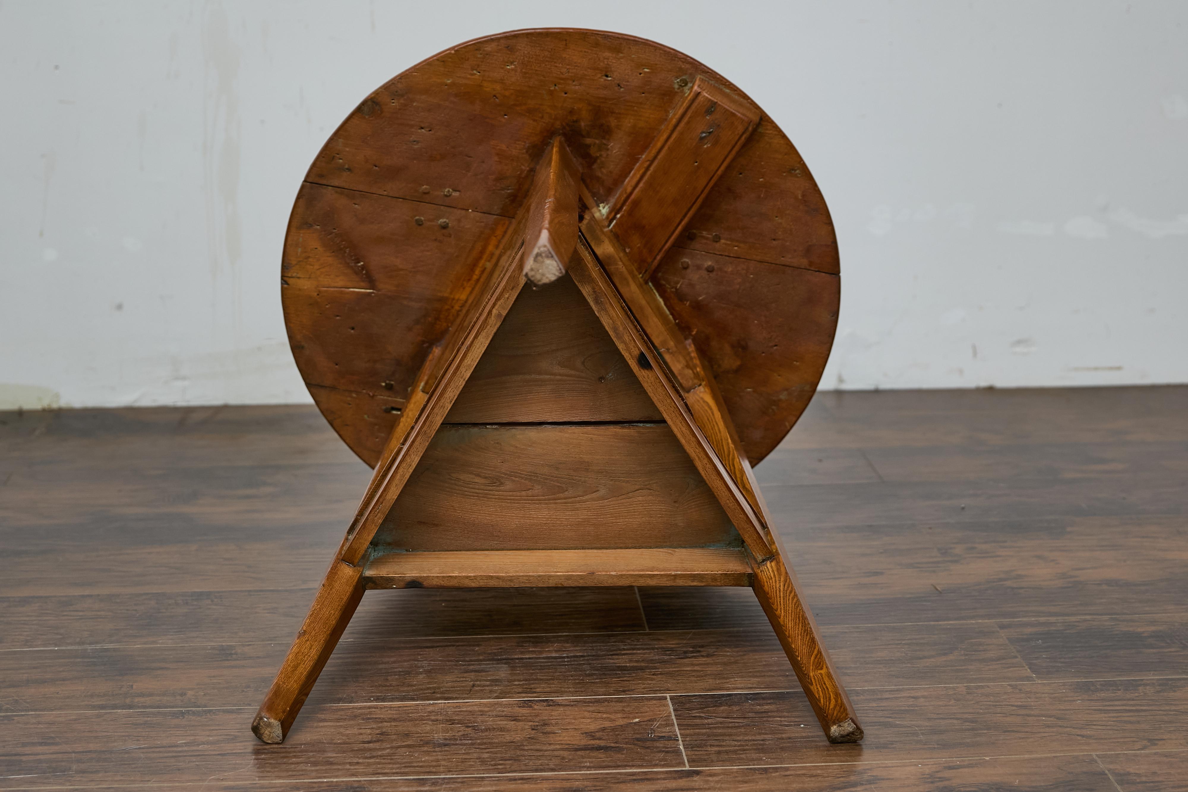 19th Century English Pine Cricket Table with Tripod Base, Round Top, and Shelf 8
